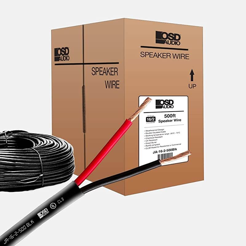 16 Gauge 2Conductor 500FT UL CL3 Rated Oxygen Free Black in Wall Speaker Wire Pure Copper Direct Burial Graded