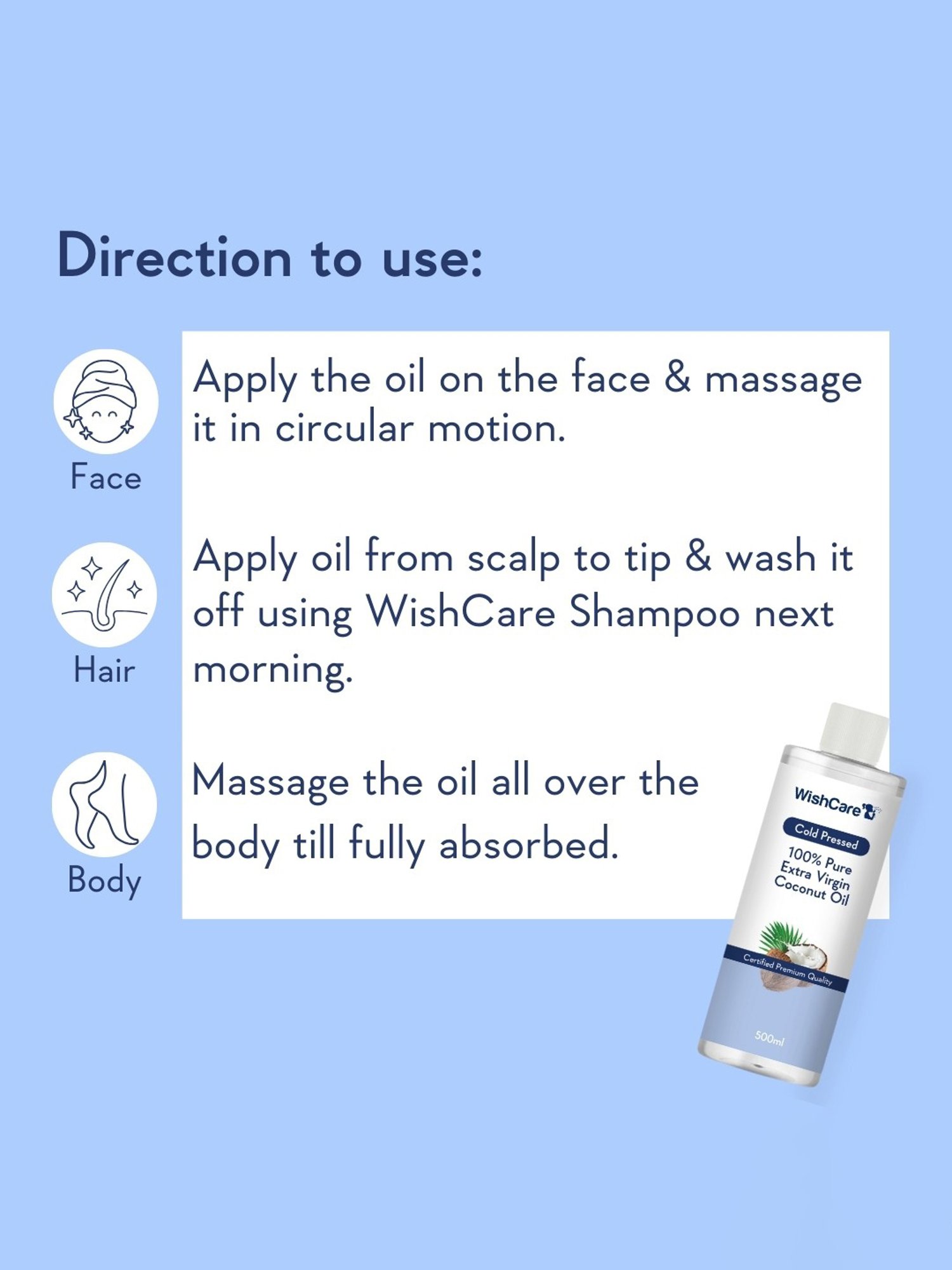 Wishcare Cold Pressed 100% Pure Extra Virgin Coconut Oil - 500 ml