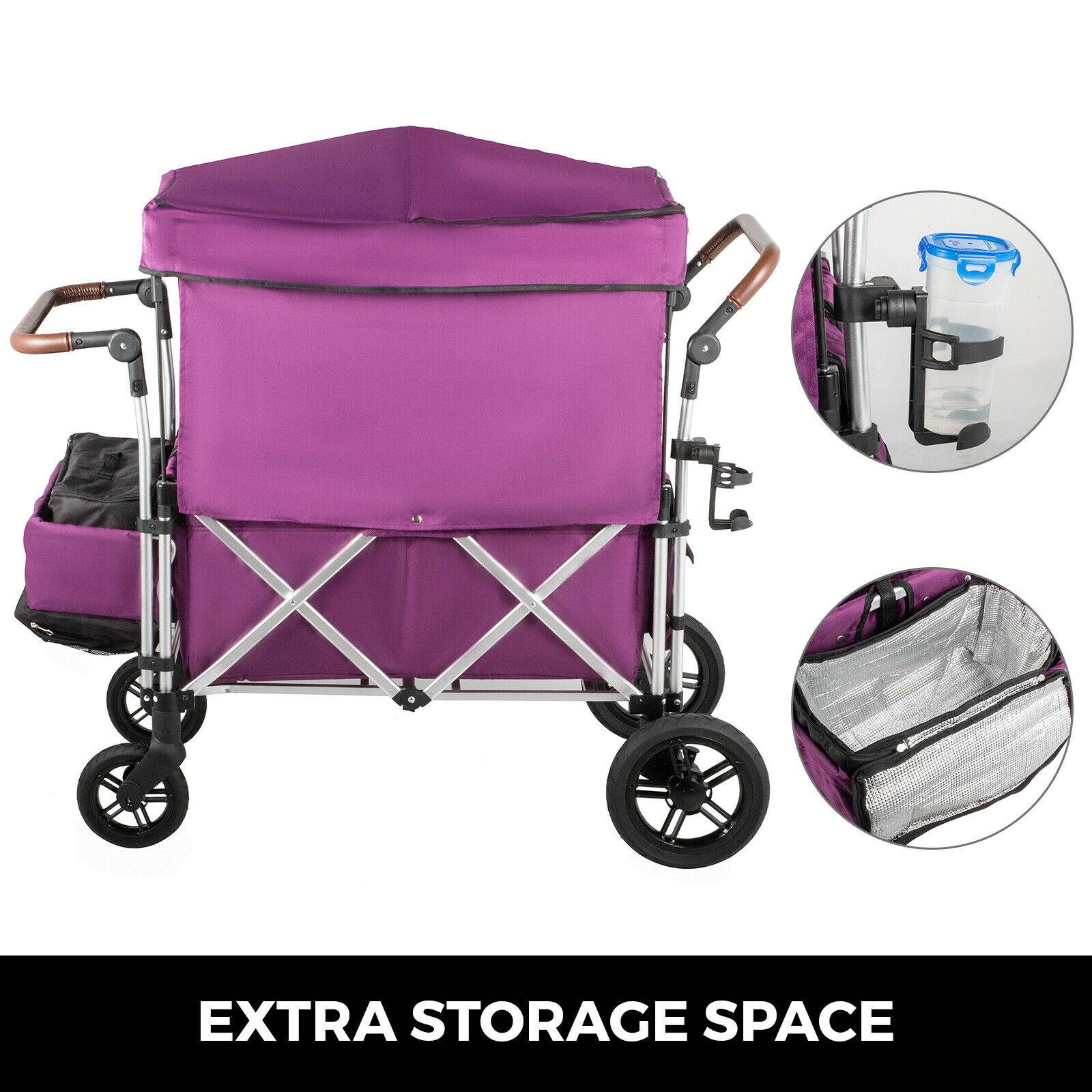 Folding Wagon Cart Collapsible Folding Garden Cart Beach Utility Outdoor Purple