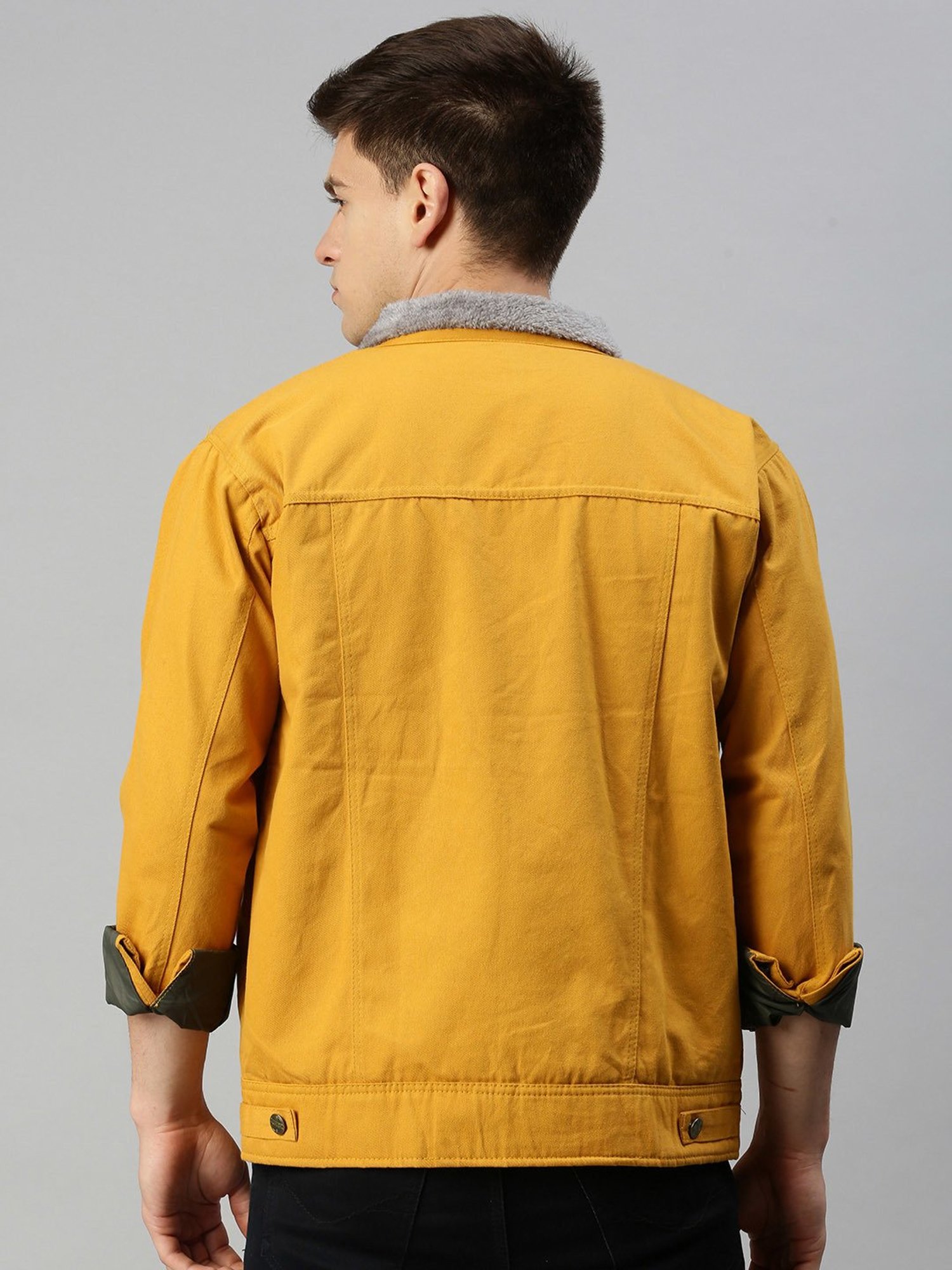 VOXATI Yellow Regular Fit Shirt Collar Denim Jacket