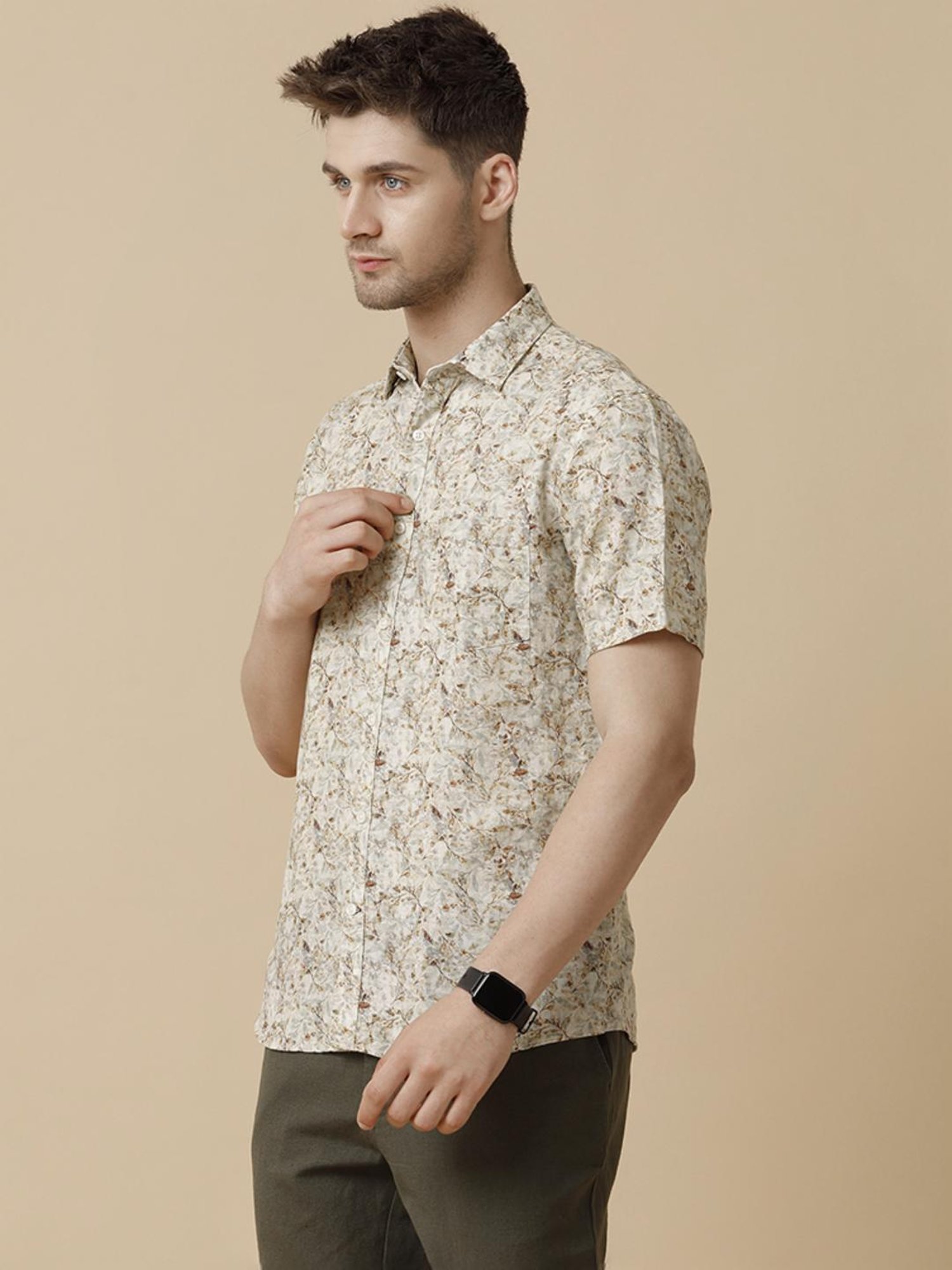 Linen Club Multicolored Linen Contemporary Fit Printed Shirt