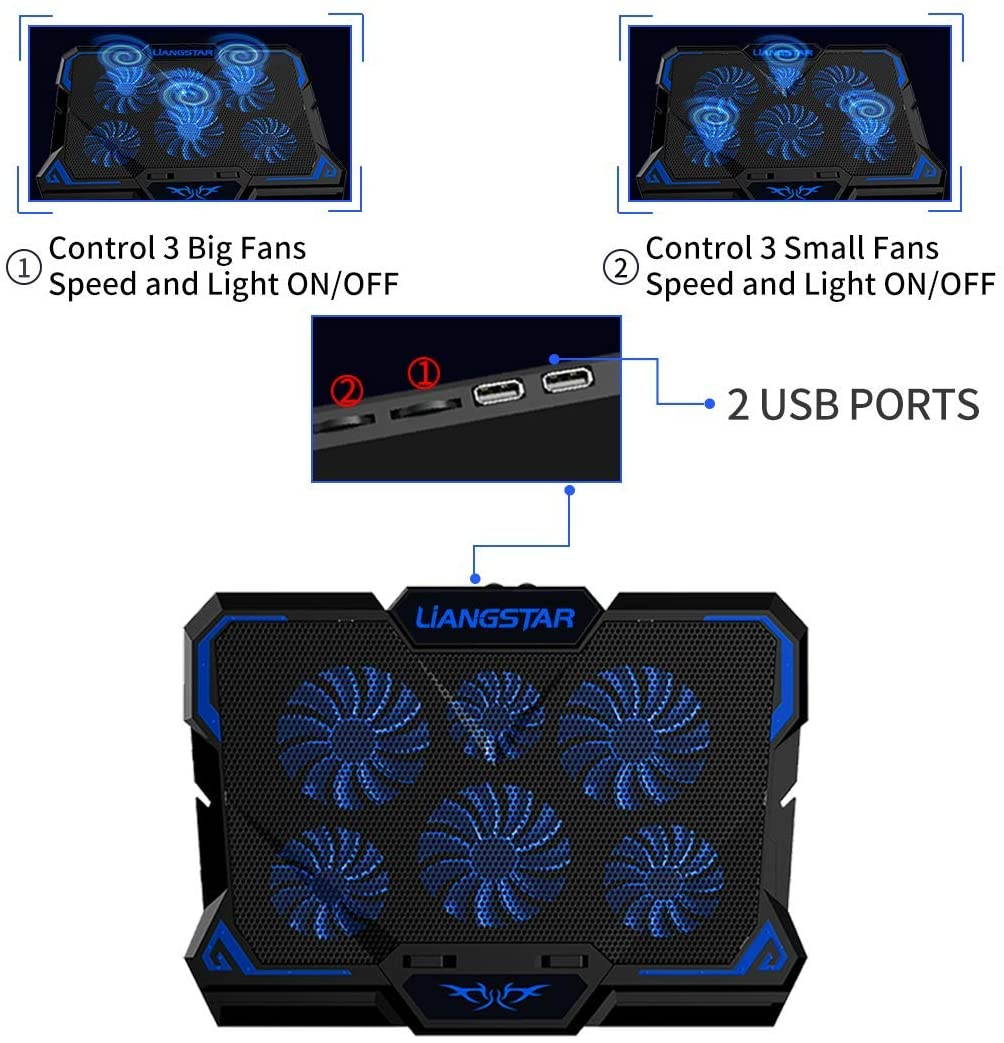 Laptop Cooling Pad, Laptop Cooler with 6 Quiet Led Fans for 15.6-17 Inch Laptop Cooling Fan Stand, Portable Ultra Slim USB Powered Gaming Laptop Cooling Pad, Switch Control Fan Speed Function
