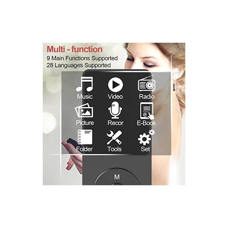 Mp3 Player, X02 16GB Ultra Slim Music Player,Long Battery Life Mp3 with FM Radio, Voice Recorder, Video Play, Text Reading, 80 Hours Playback and Expandable Up to 128 GB (Black)
