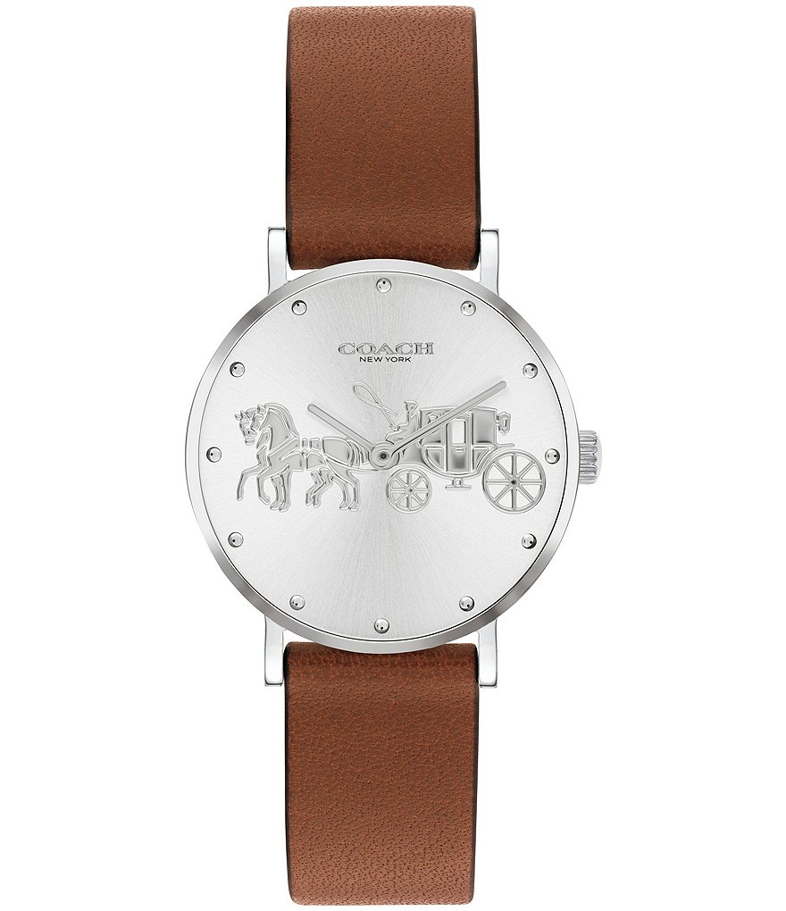 COACH Quartz Analog Perry Saddle Leather Watch