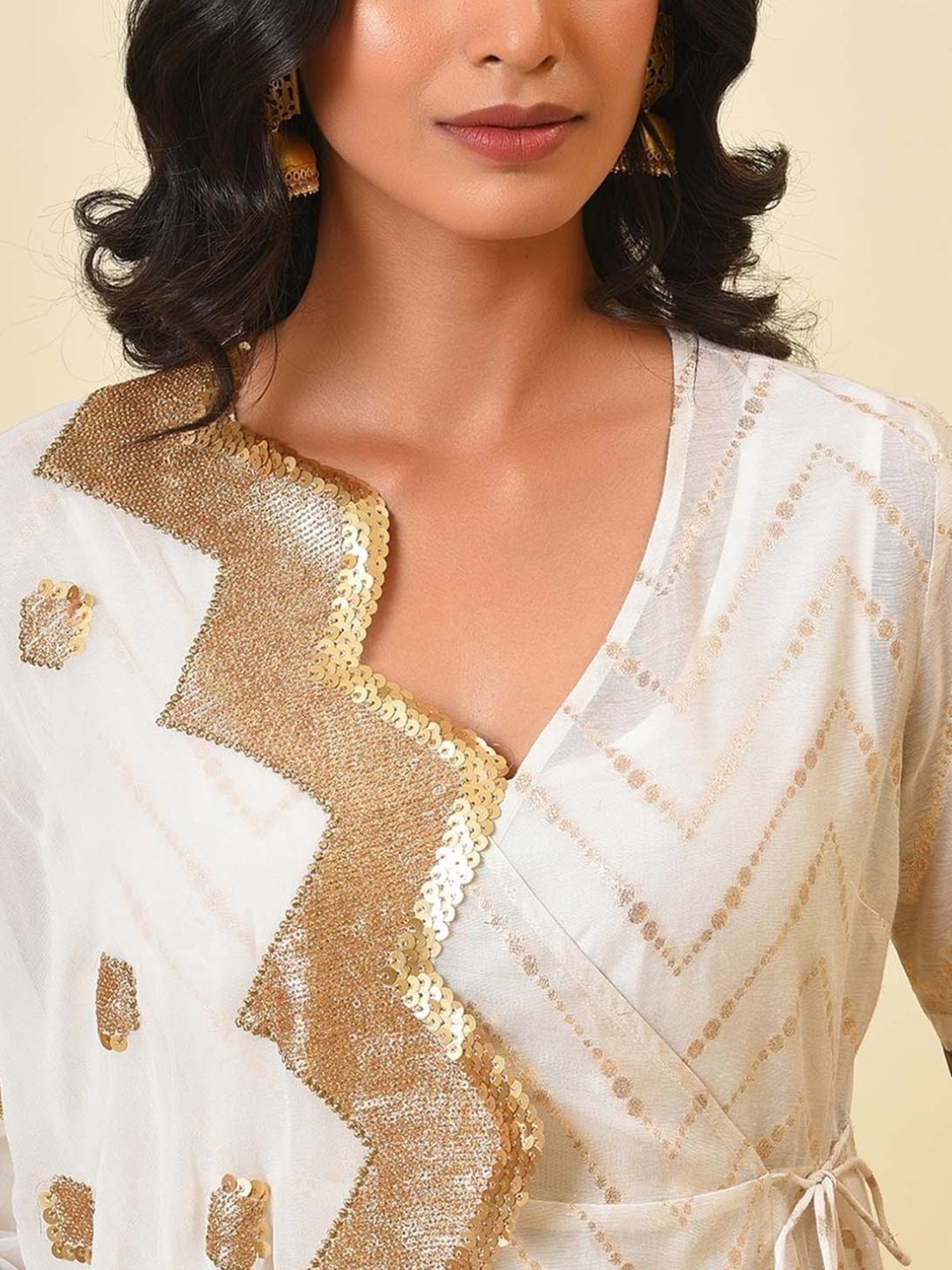 Nuhh Off White & Gold Kurta with Pant & Dupatta Set