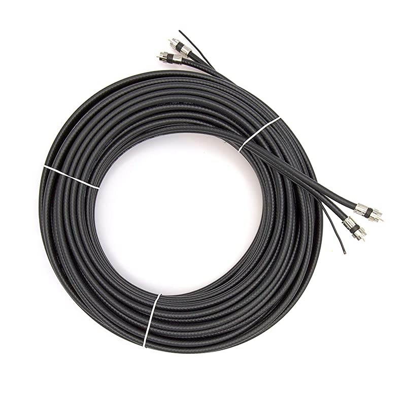 Dual with Ground RG6 Coaxial Twin Coax Cable Siamese Cable with 18AWG Copper Ground Wire Satellite Antenna CATV Quality Compression Connectors Black