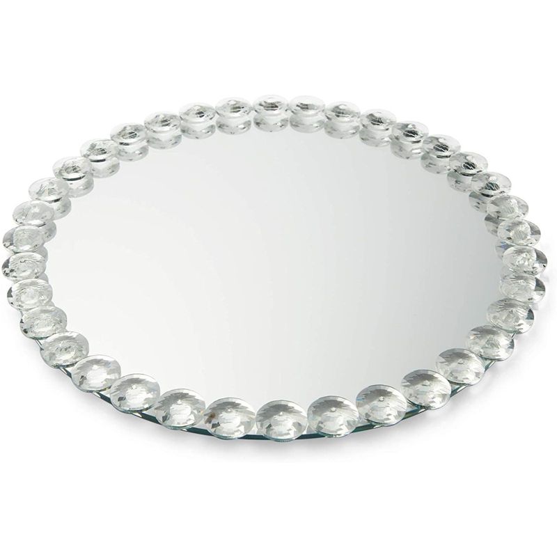 Okuna Outpost Crystal Bead Serving Tray, Round Mirrored Platter (12.2 Inches)