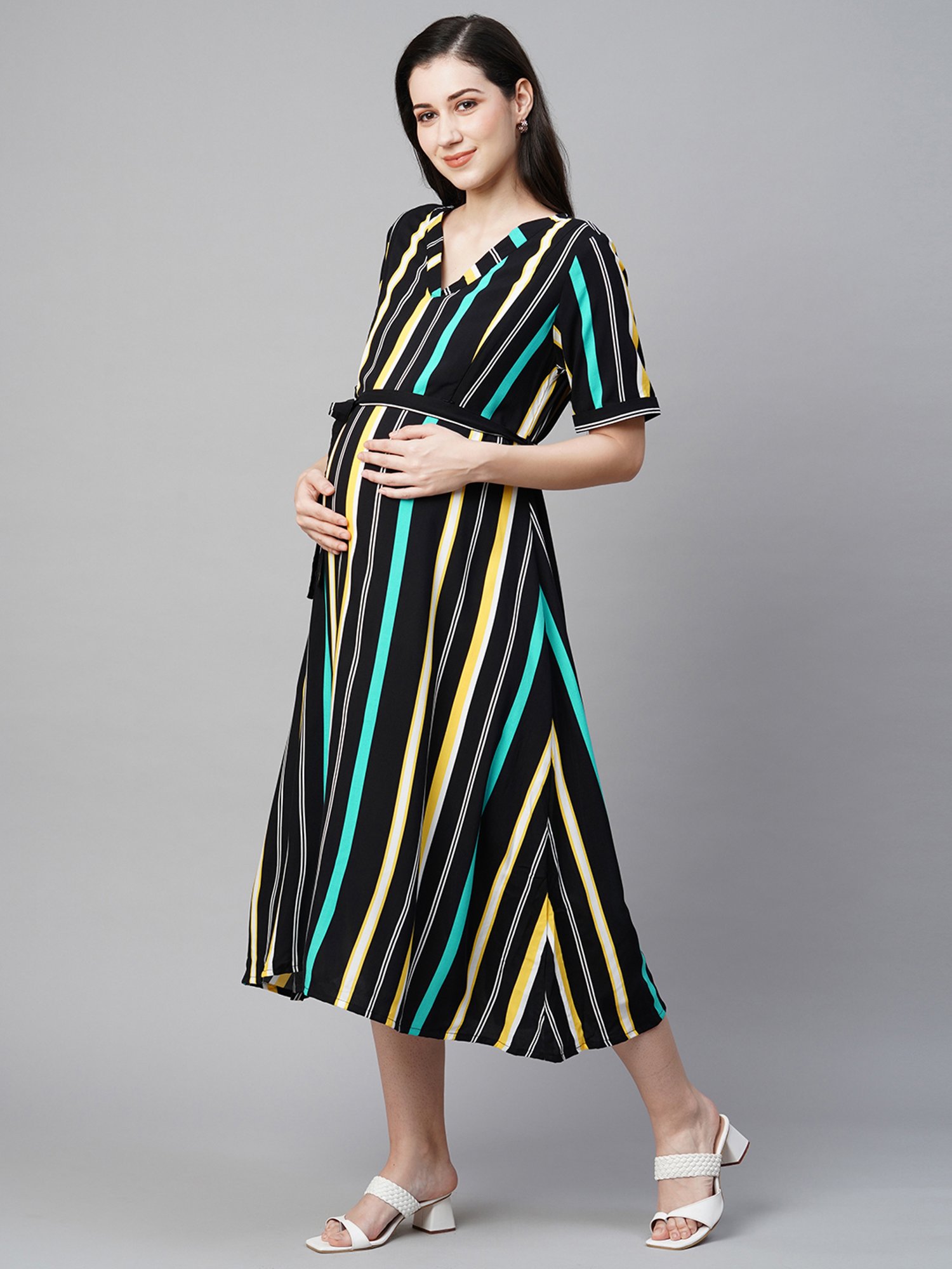 MomToBe Black Printed Maternity Dress
