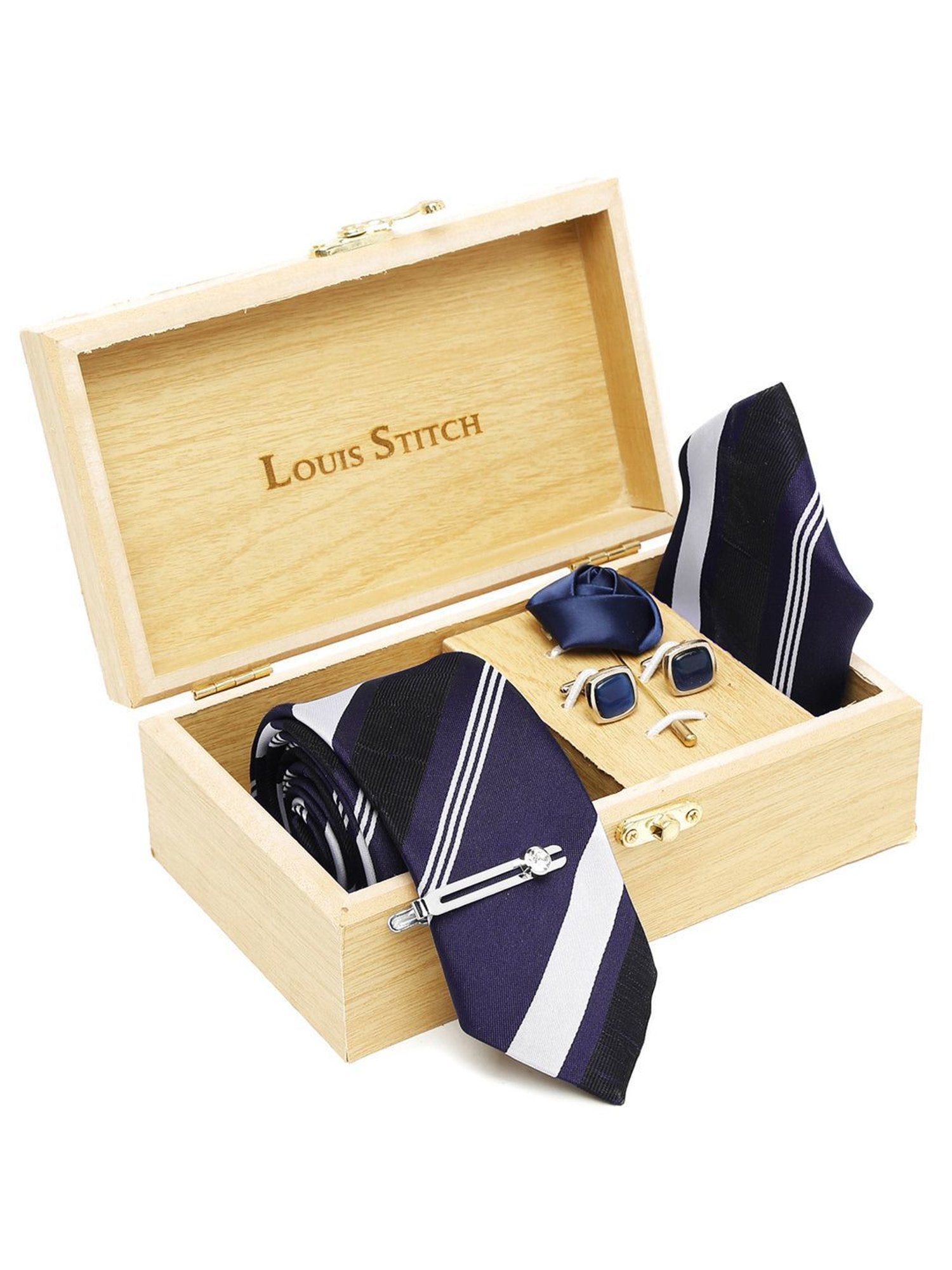 Louis Stitch Blue Striped Necktie Gift Set - Set of 5