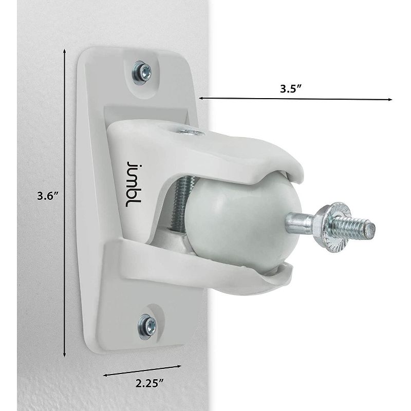 Jumbl ProGrip Ultra Stainless Steel Speaker Wall Mount Bracket - Holds up to 10 Lbs. (Pair of 2 Brackets) White