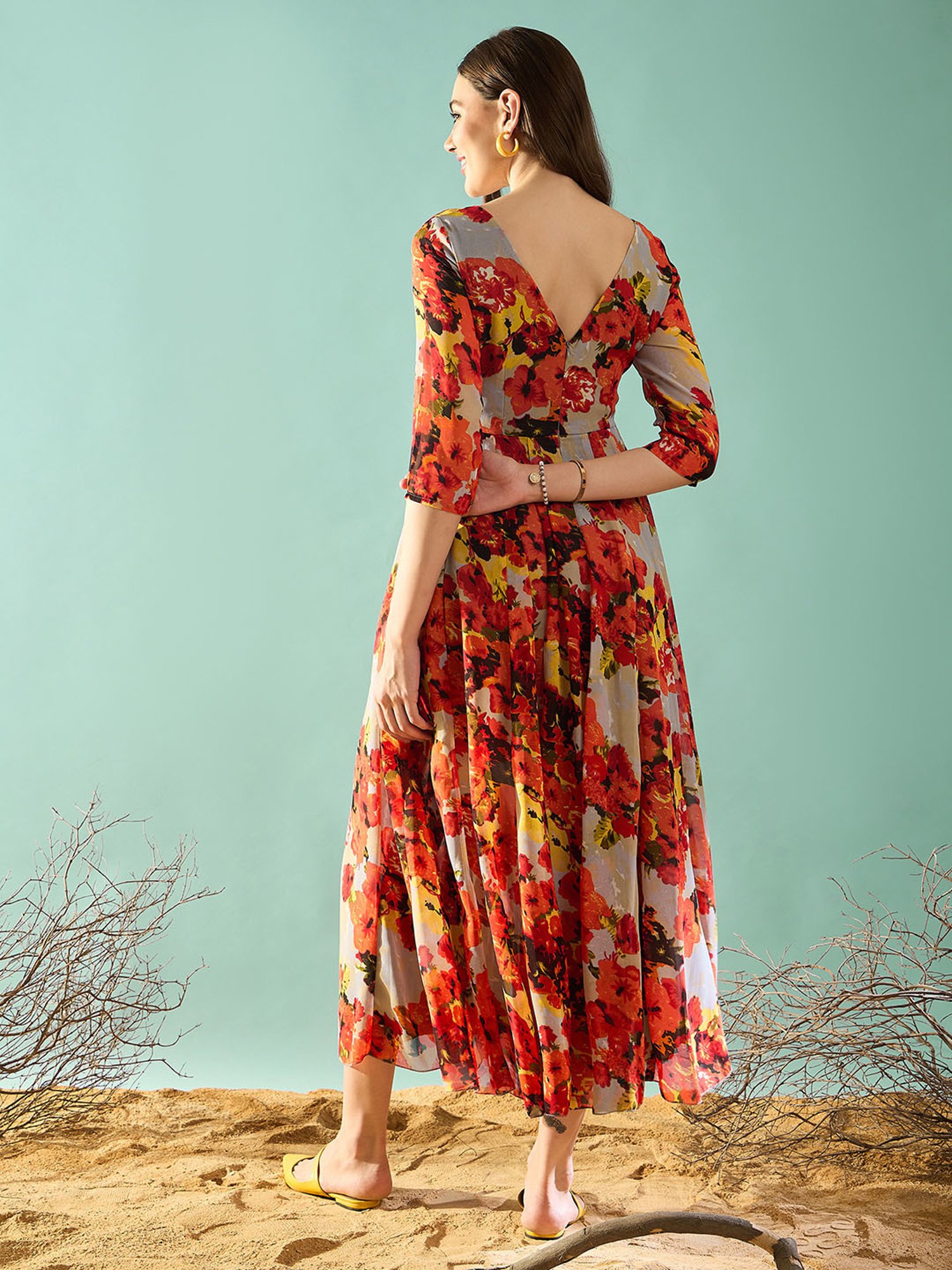 PANIT Multicolor Floral Print Ethnic Dress