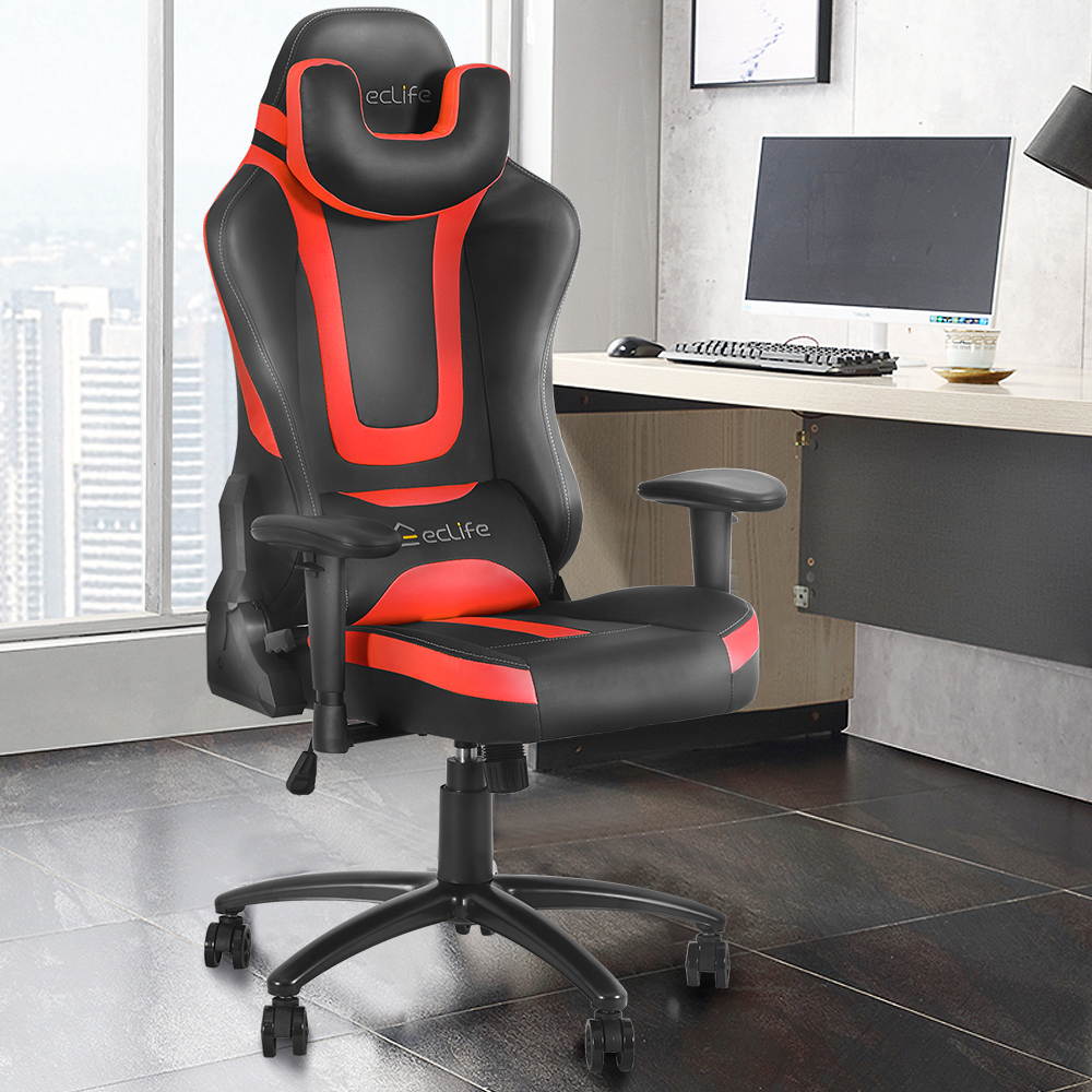 Ergonomic Gaming Chair Racing Style Chair Home Office Chair Massage Chair With Height Adjustment Recliner Swivel Rocker ,Adjustable Headrest,Retractable Footrest And Massage Lumbar Pad