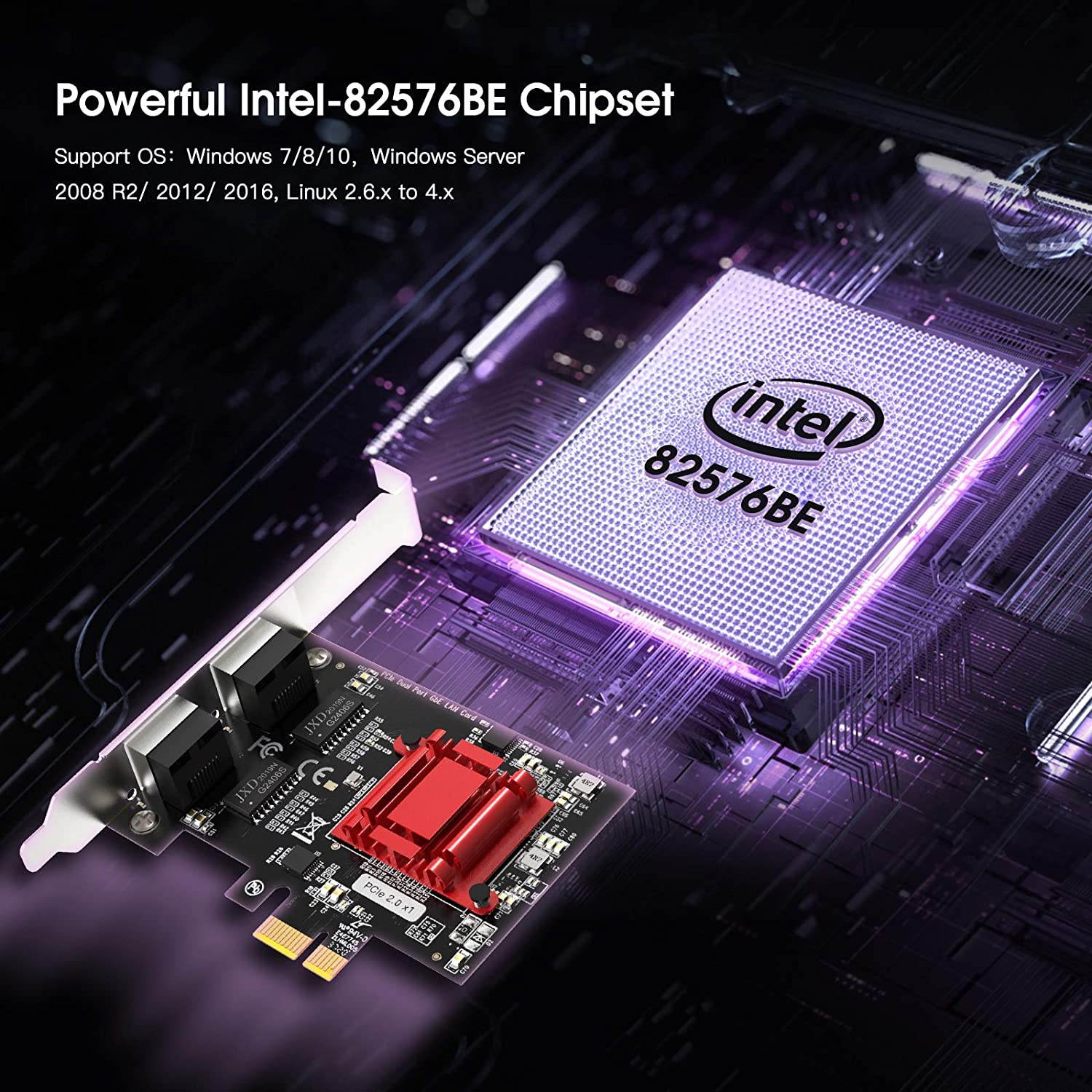 Dual Port 1Gbps PCIe Network Card with Intel 82576 Chip, Gigabit Ethernet Converged Adapter, 2 RJ45 Ports PCI Express NIC Card for Server Support Windows/Windows Server/Linux/Freebsd/DOS