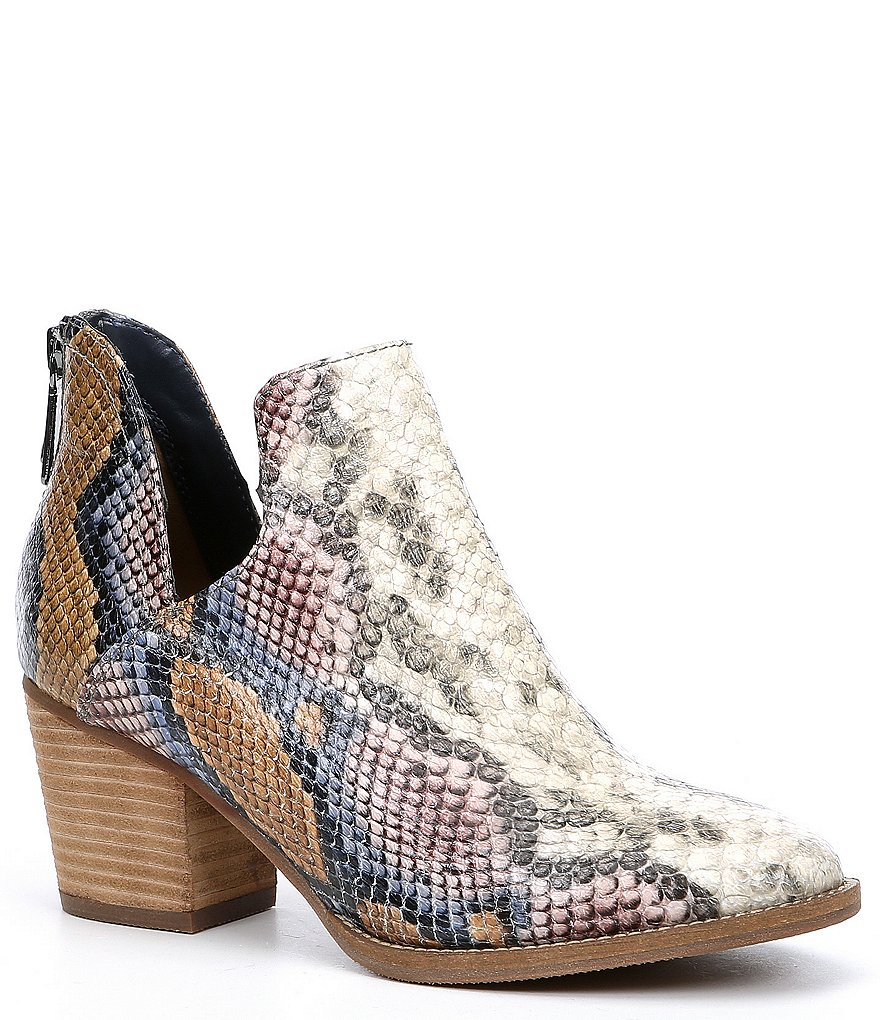 Blondo Neda Waterproof Snake Print Leather Western Block Heel Booties