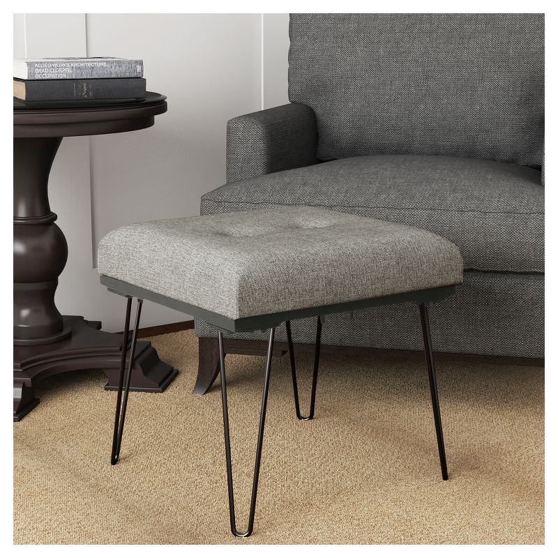 Mid Mod Square Stool Metal Hairpin Leg - Gray - HomePop