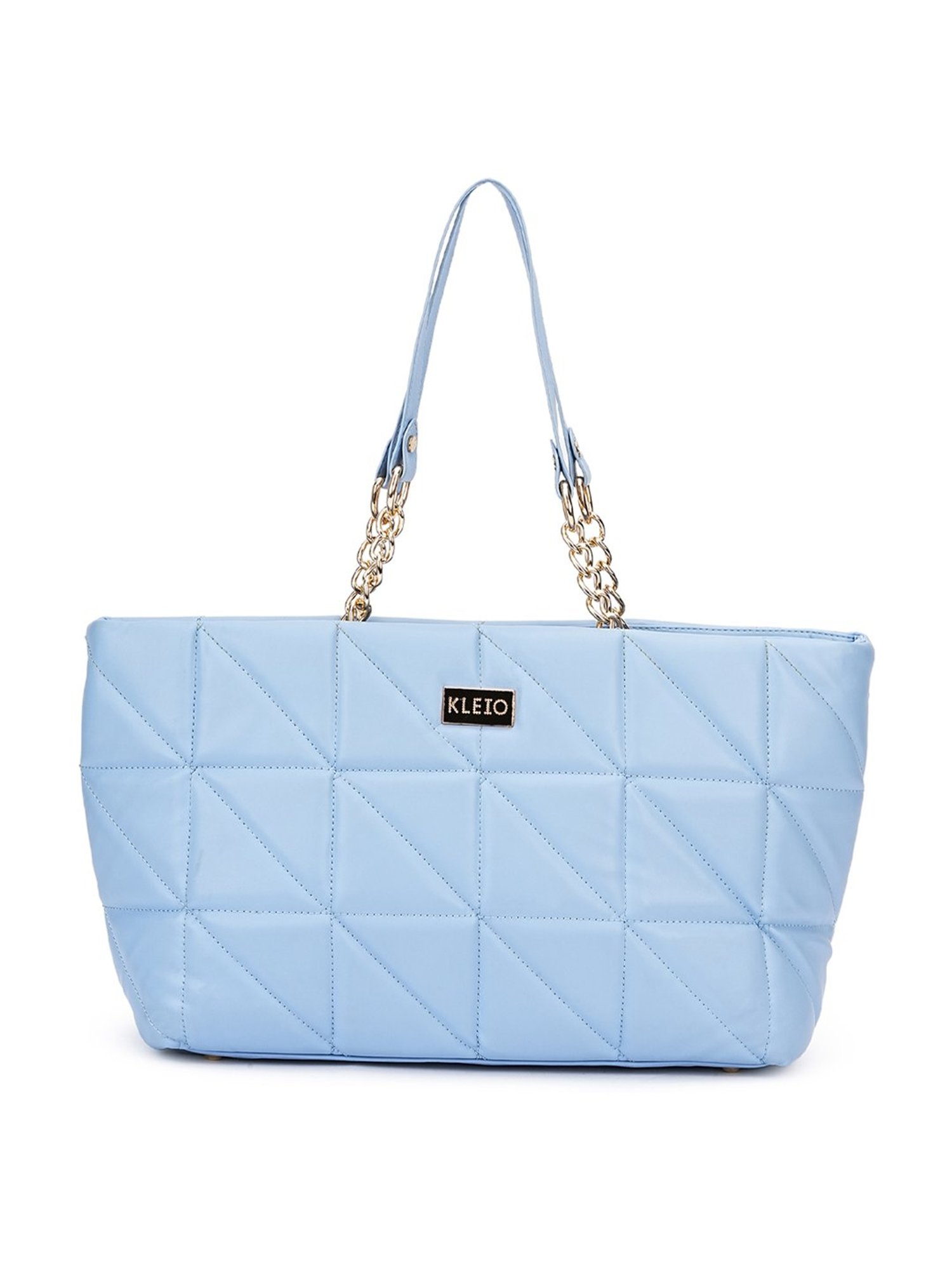 KLEIO Quilted Blue Quilted Large Leather Tote Handbag
