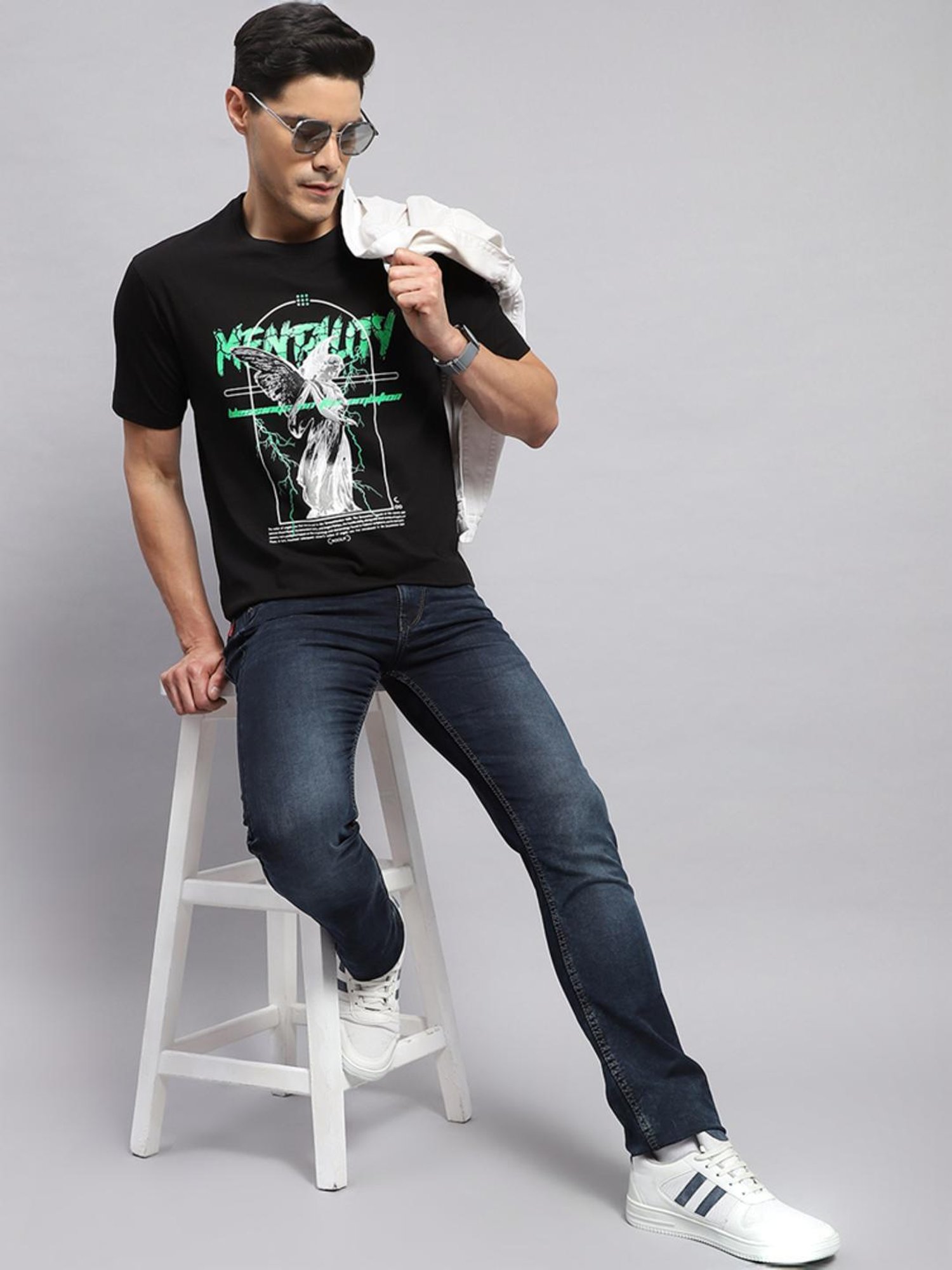 Rock.it Black Cotton Regular Fit Printed T-Shirt