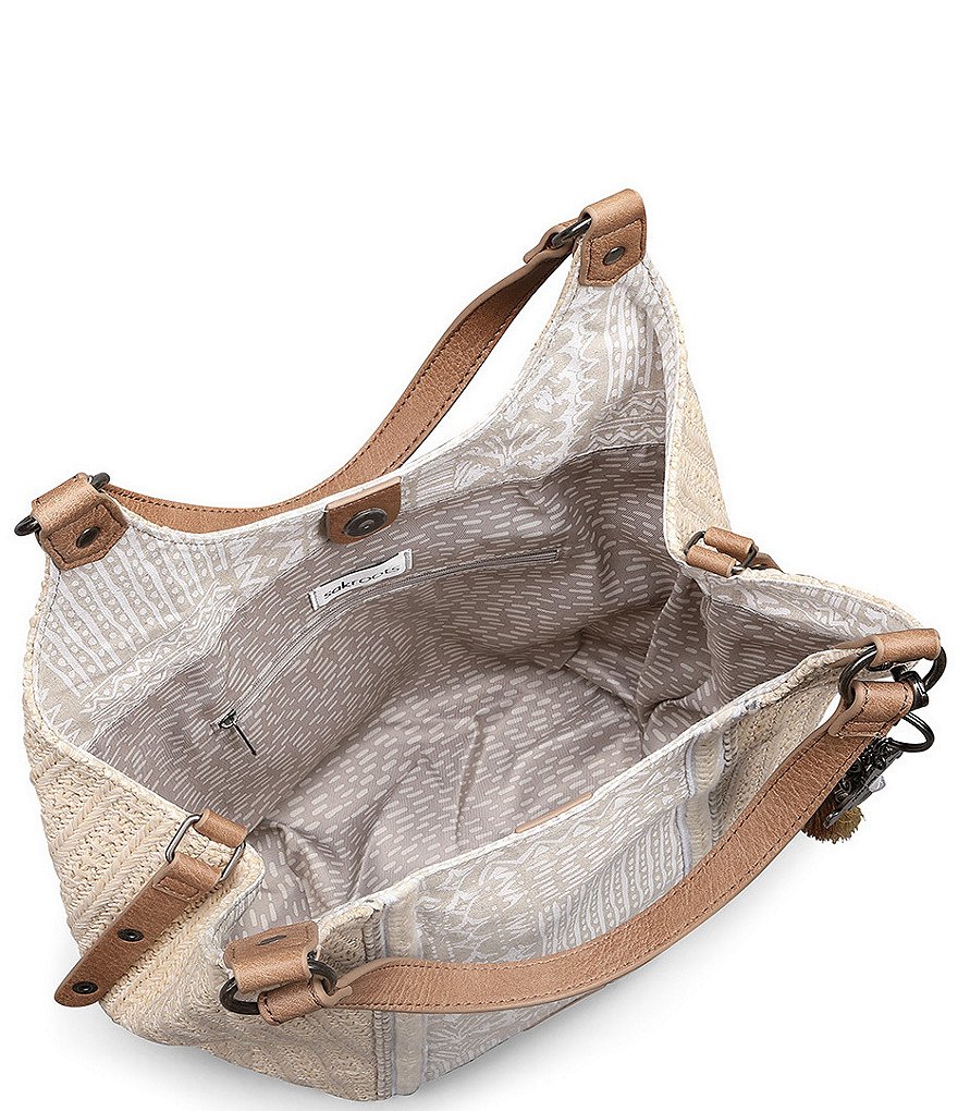 Sakroots Roma Straw Canvas Snap Floral Hobo Tassel Bag