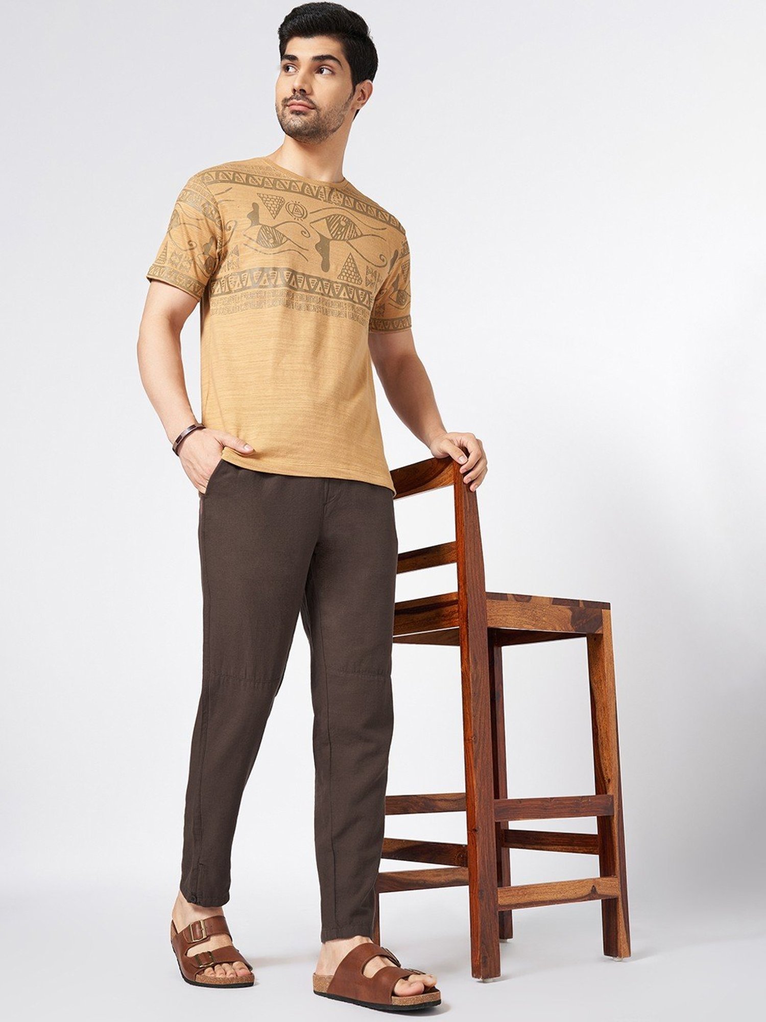 7 Alt By Pantaloons Brown Cotton Slim Fit Trousers