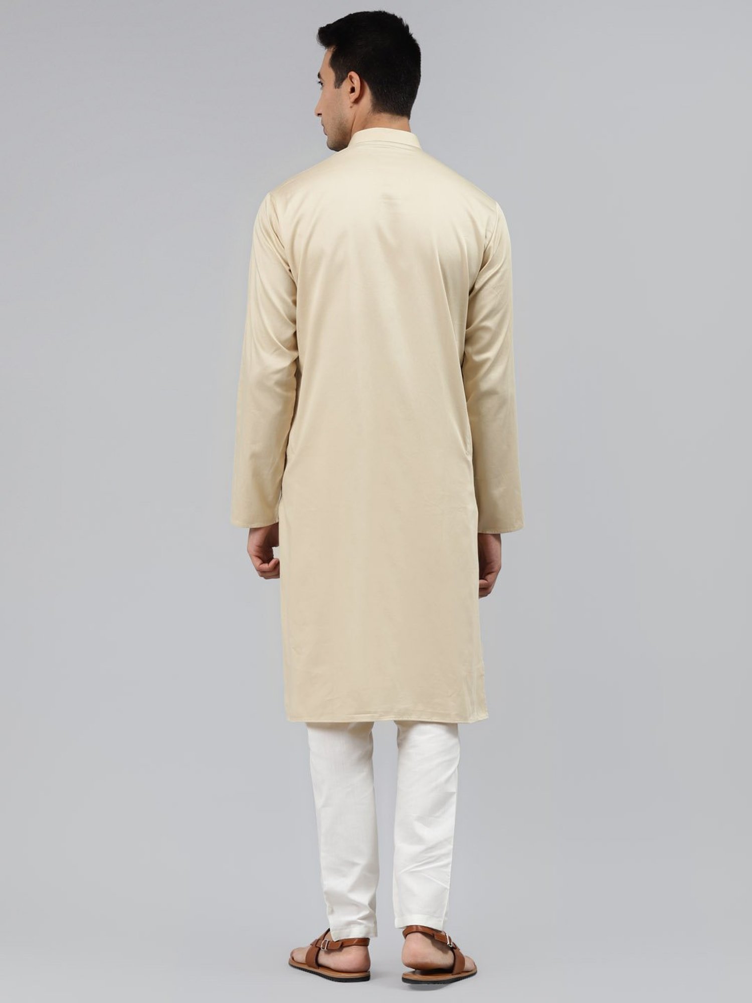 ManQ Beige Regular Fit Ethnic Wear