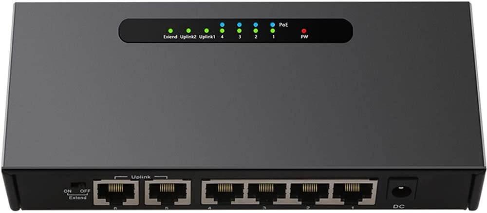 Docooler Enthernet Switch 6-Port POE Switch 4+2 100M with 4 Ethernet Ports 2 Uplink Ethernet Ports for IP Camera Wireless AP US Plug