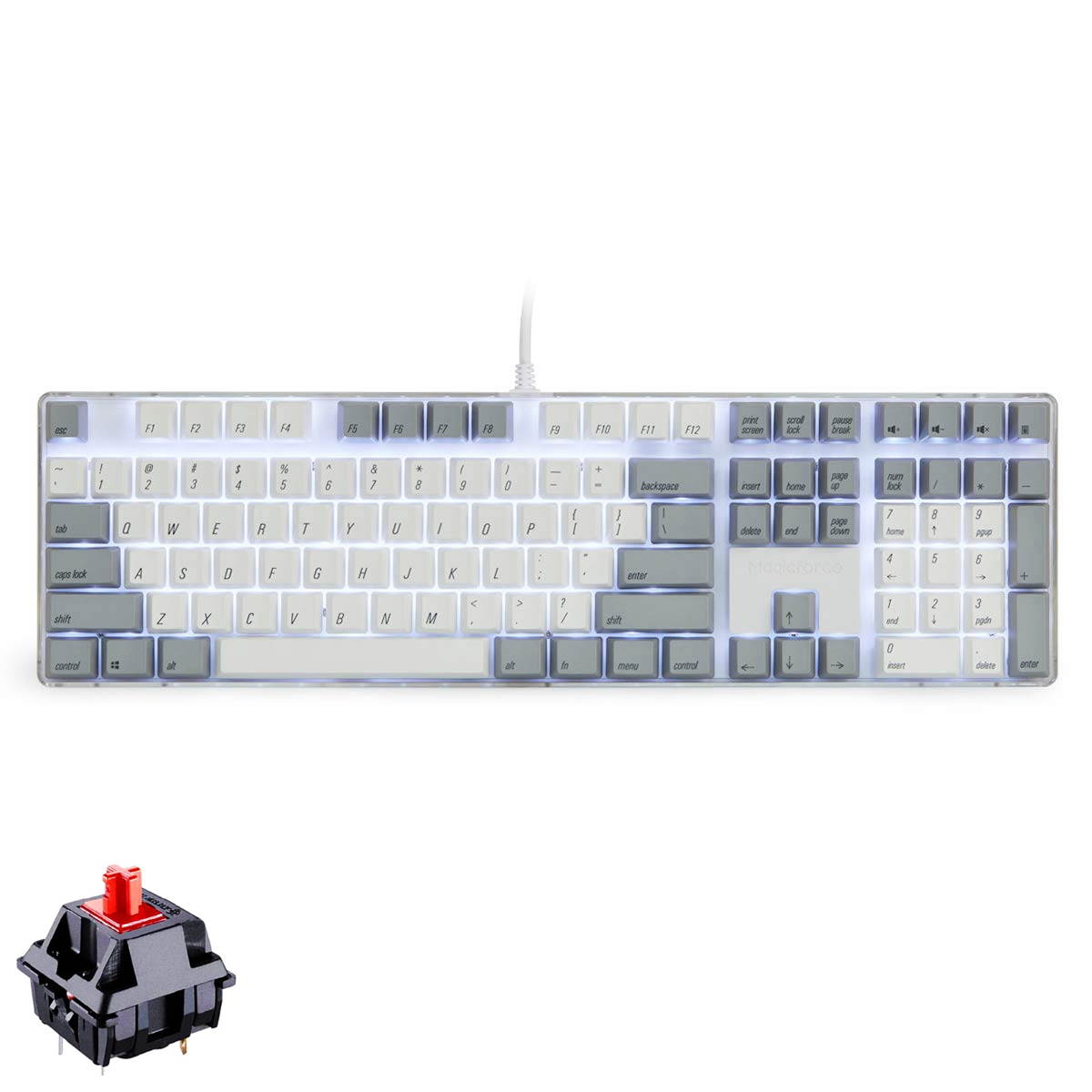 Qisan Magicforce N-key Rollover  Mechanical Keyboard Gaming Keyboard Cherry MX Brown  100% Full Size 108 Keys with White Backlight Case,PBT Keycaps