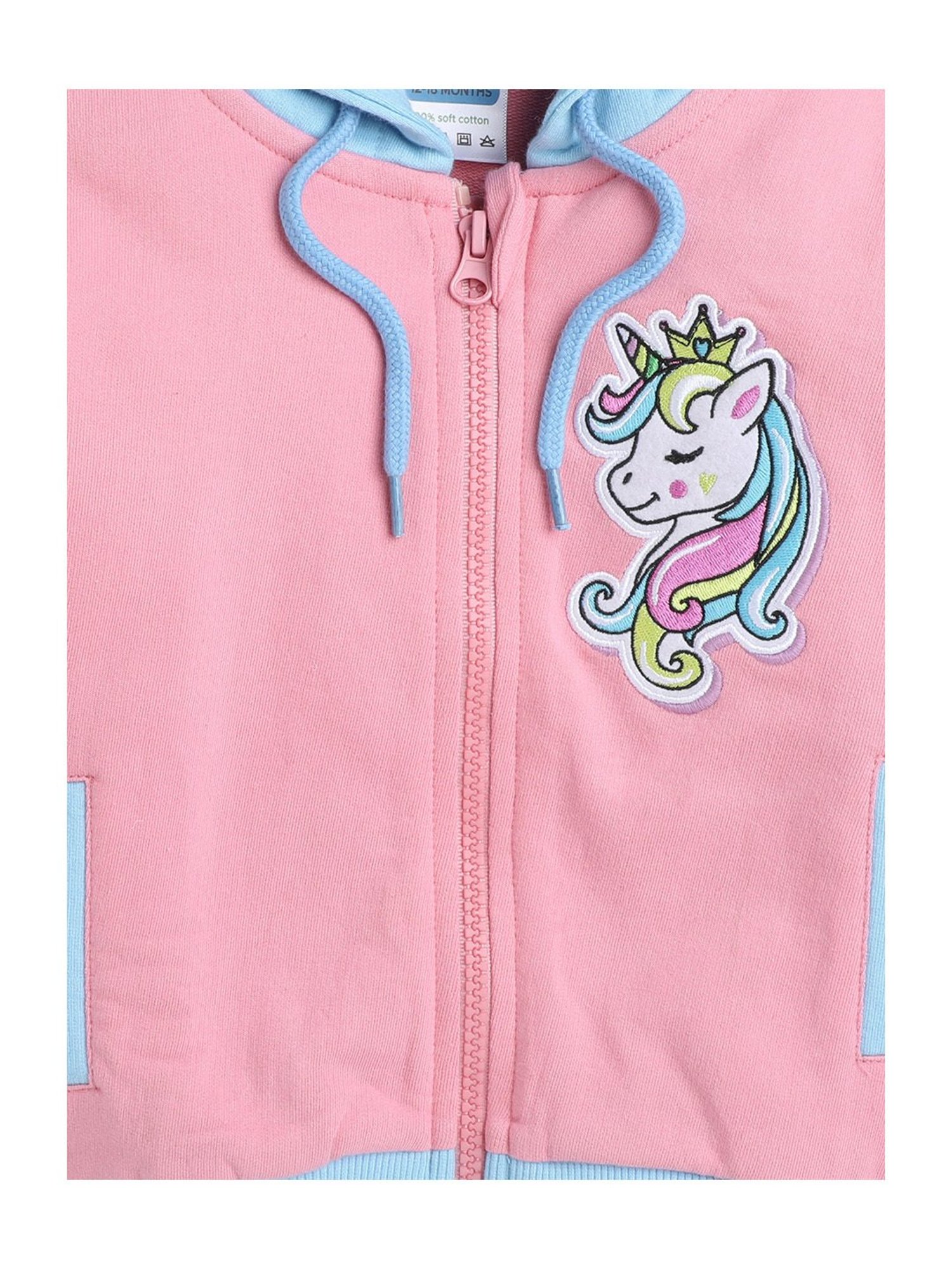 Bumzee Kids Pink & Sky Blue Printed Full Sleeves Sweatshirt