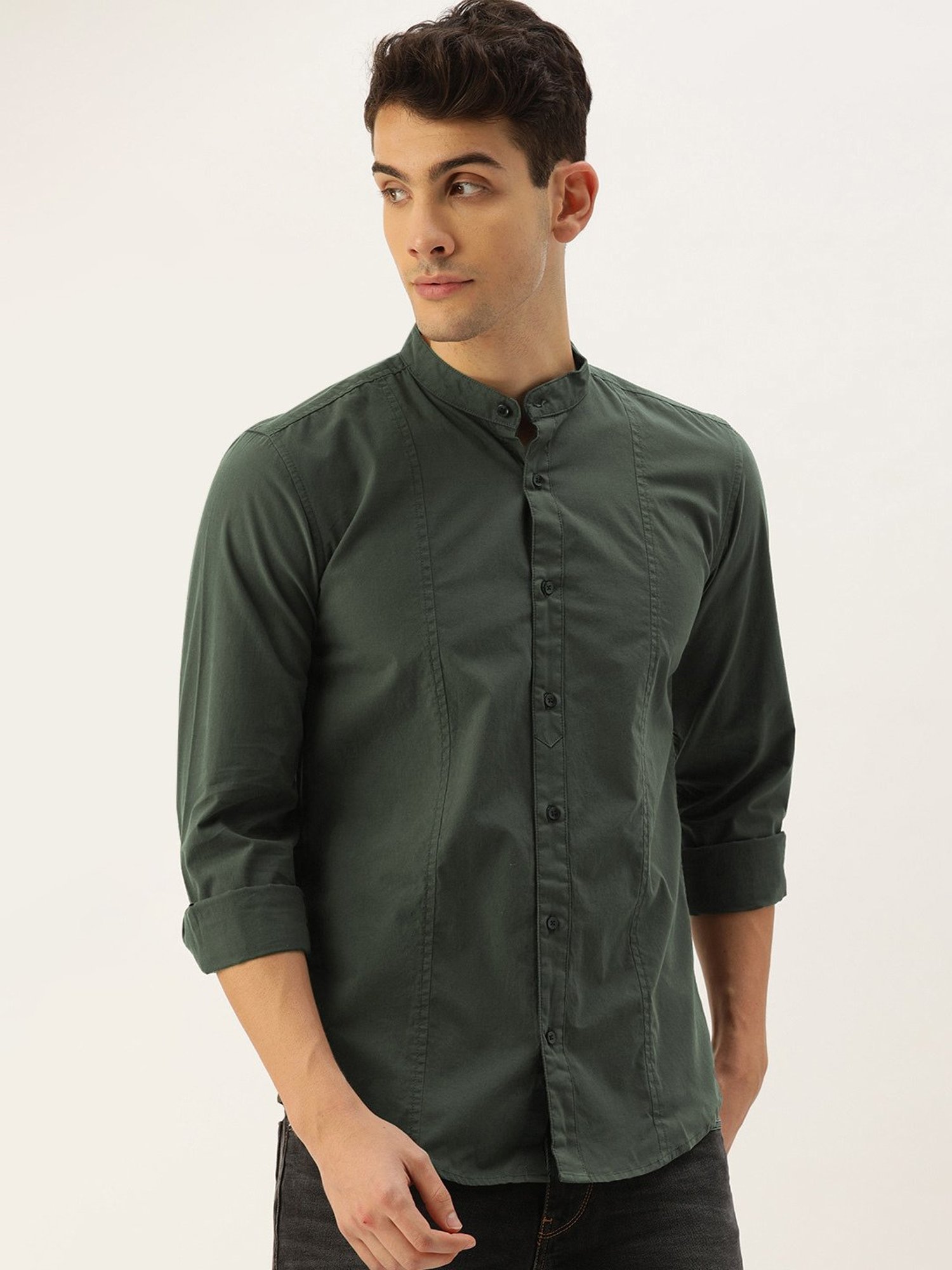 IVOC Olive Slim Fit Cotton Shirt