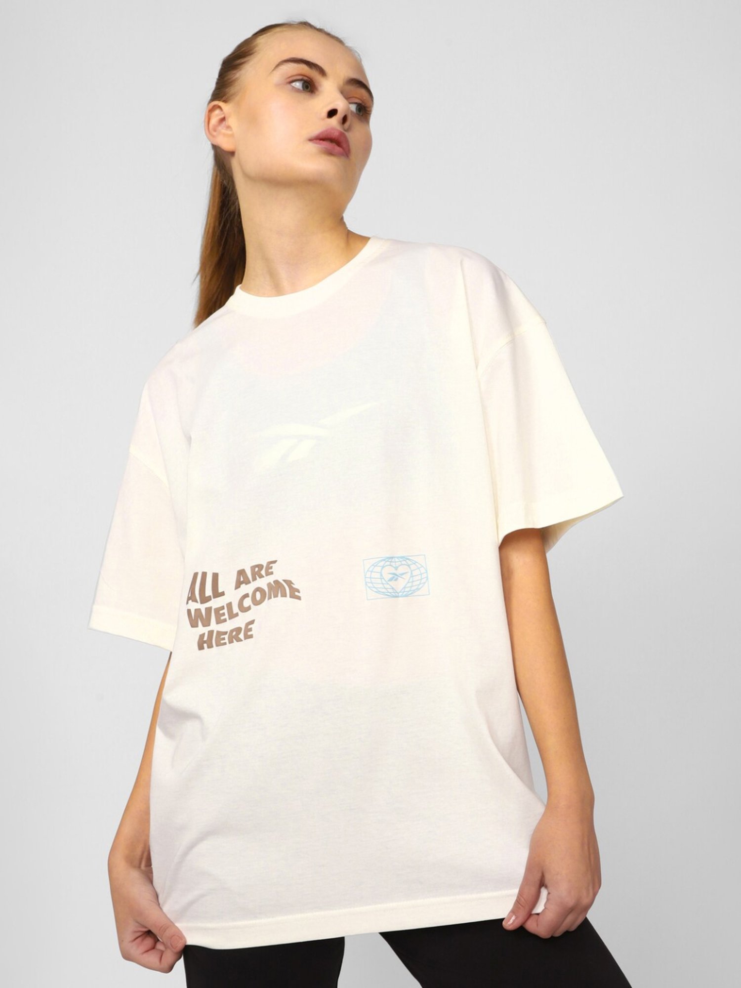 Reebok White Cotton Printed T-Shirt