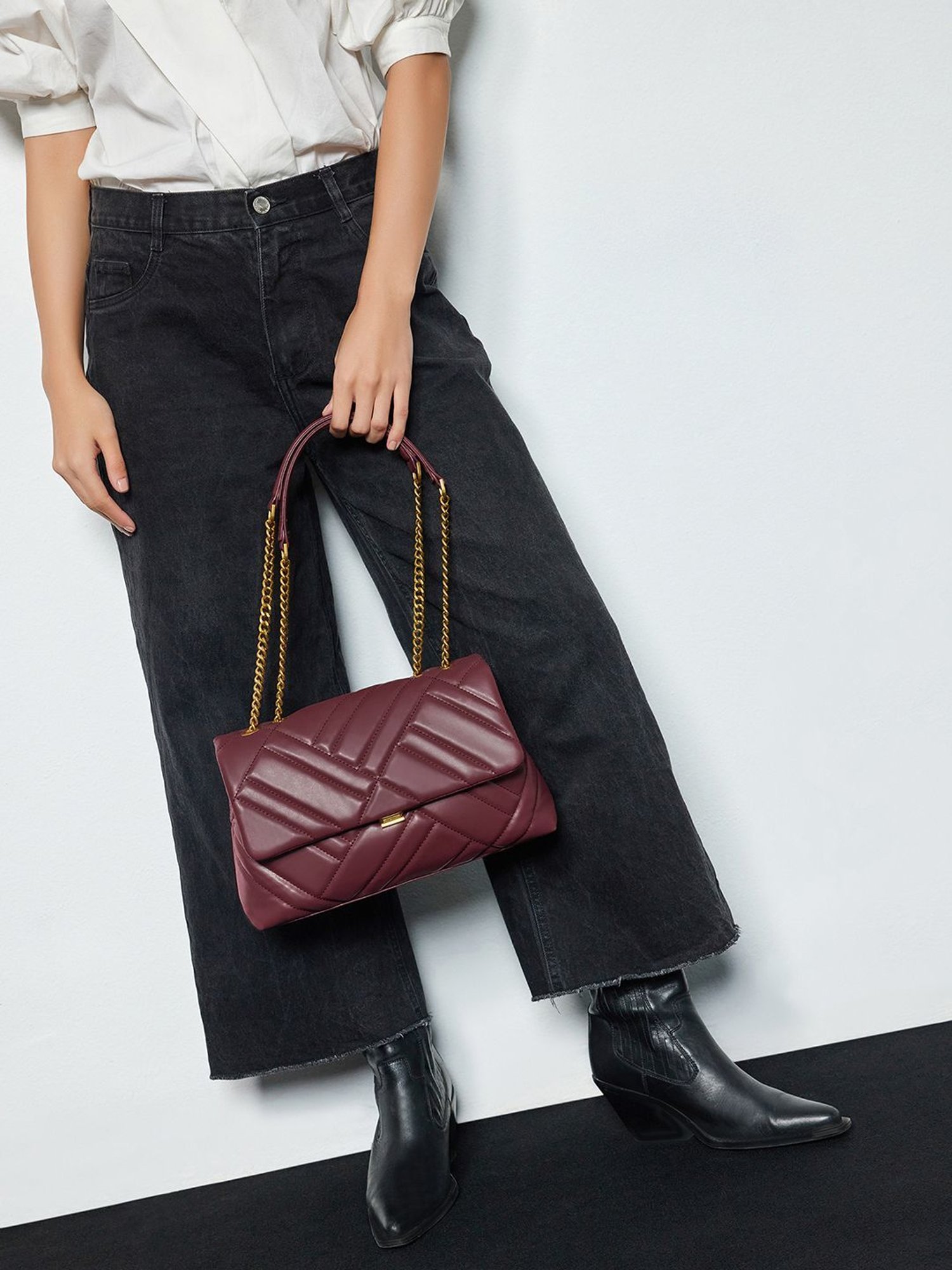 Miraggio Alicia Wine Medium Quilted Shoulder Bag