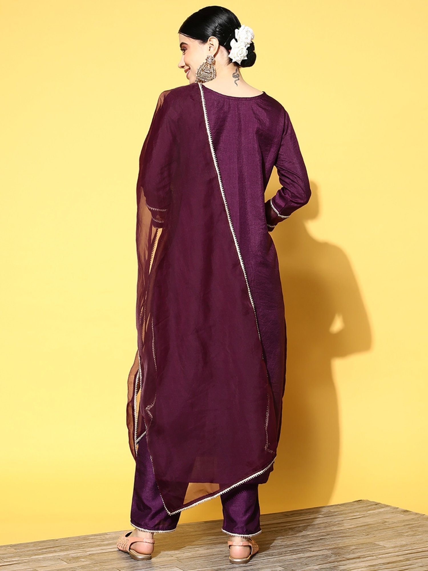 Indo Era Purple Embroidered Kurta Pant Set With Dupatta