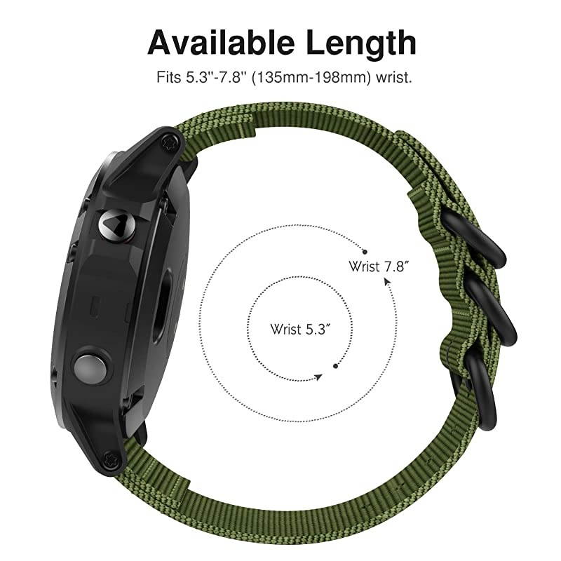 Band Compatible with Garmin Fenix 66 ProFenix 55 PlusForerunner 935 Fine Woven Nylon Adjustable Replacement Strap with Metal Buckle Army Green
