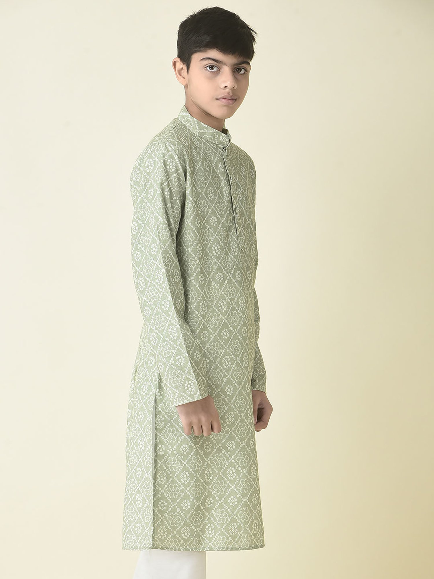 TABARD Kids Green Printed Full Sleeves Kurta
