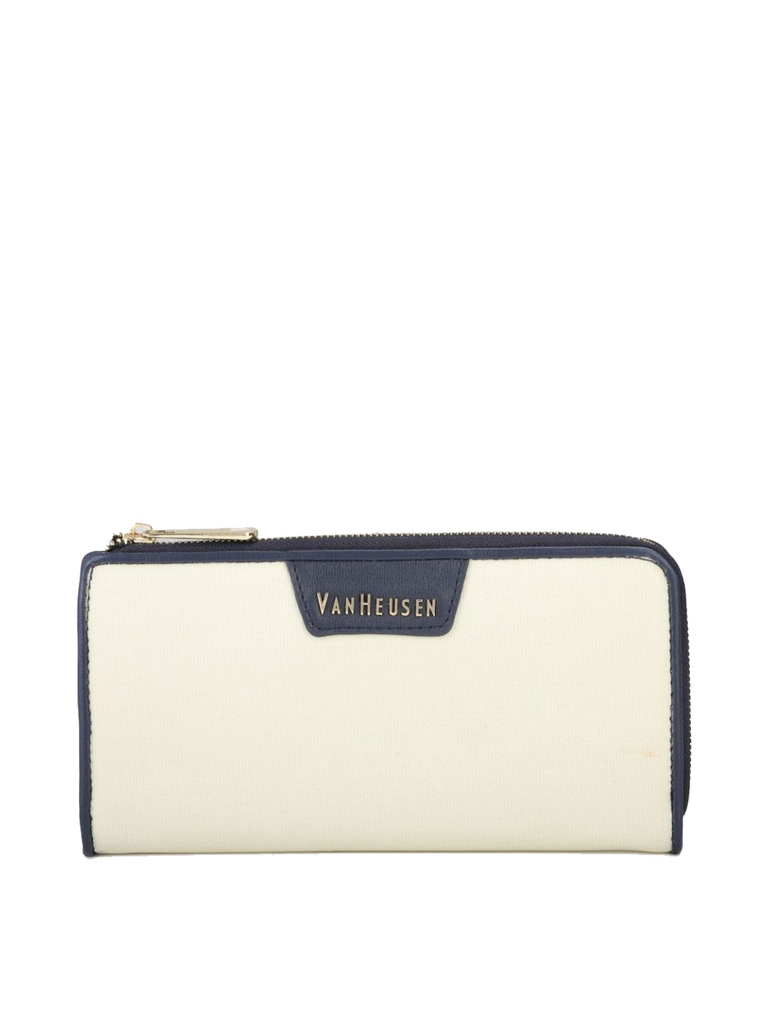 Van Heusen White & Navy Solid Zip Around Wallet for Women