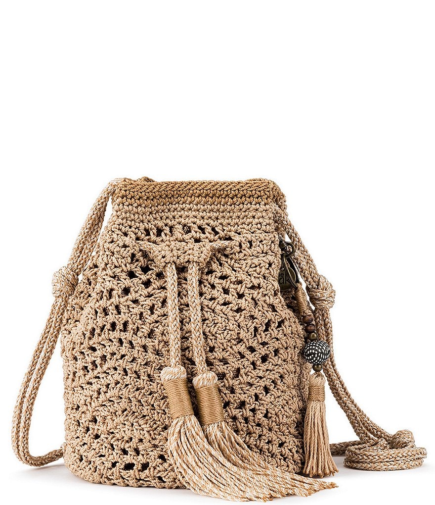 The Sak Sayulita Crochet Tassel Mini Drawstring Bag