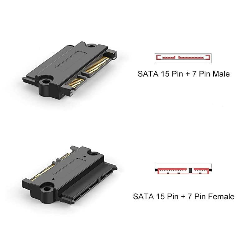 SATA 22 Pin Male to SATA 22 Pin Female Adapter SATA 22 Pin 7+15 Male to Female Adapter for 25 HDD Black