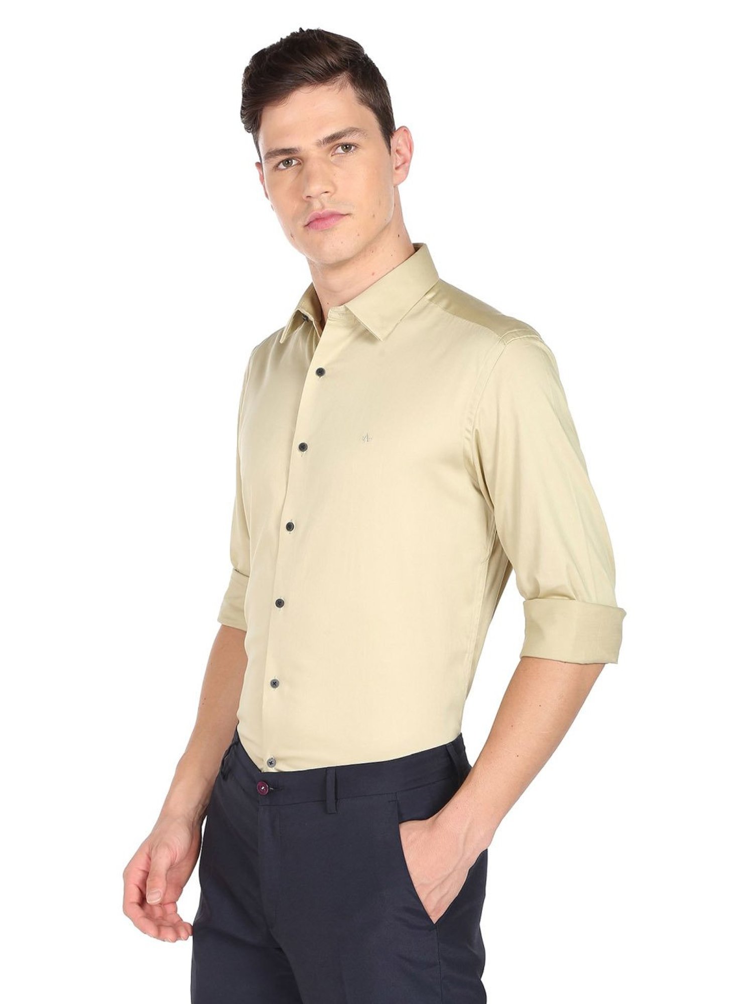 Arrow New York Beige Cotton Slim Fit Shirt