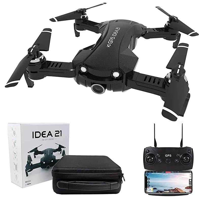 Drones with 4K Camera for Adults, IDEA21 5GHz WiFi FPV Live Video with Adjustable 120 Wide-Angle Camera and Quadcopter, RC Quadcopter Helicopter,15 Mins Flight Time (IDEA21)