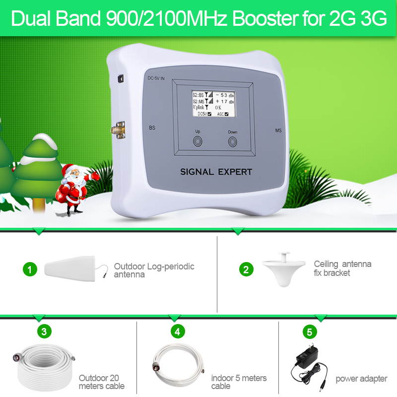 ATNJ Smart Mobile Signal Booster 900/2100MHz 2G 3G Dual Band Phone Repeater for Asia,Europe,Afica
