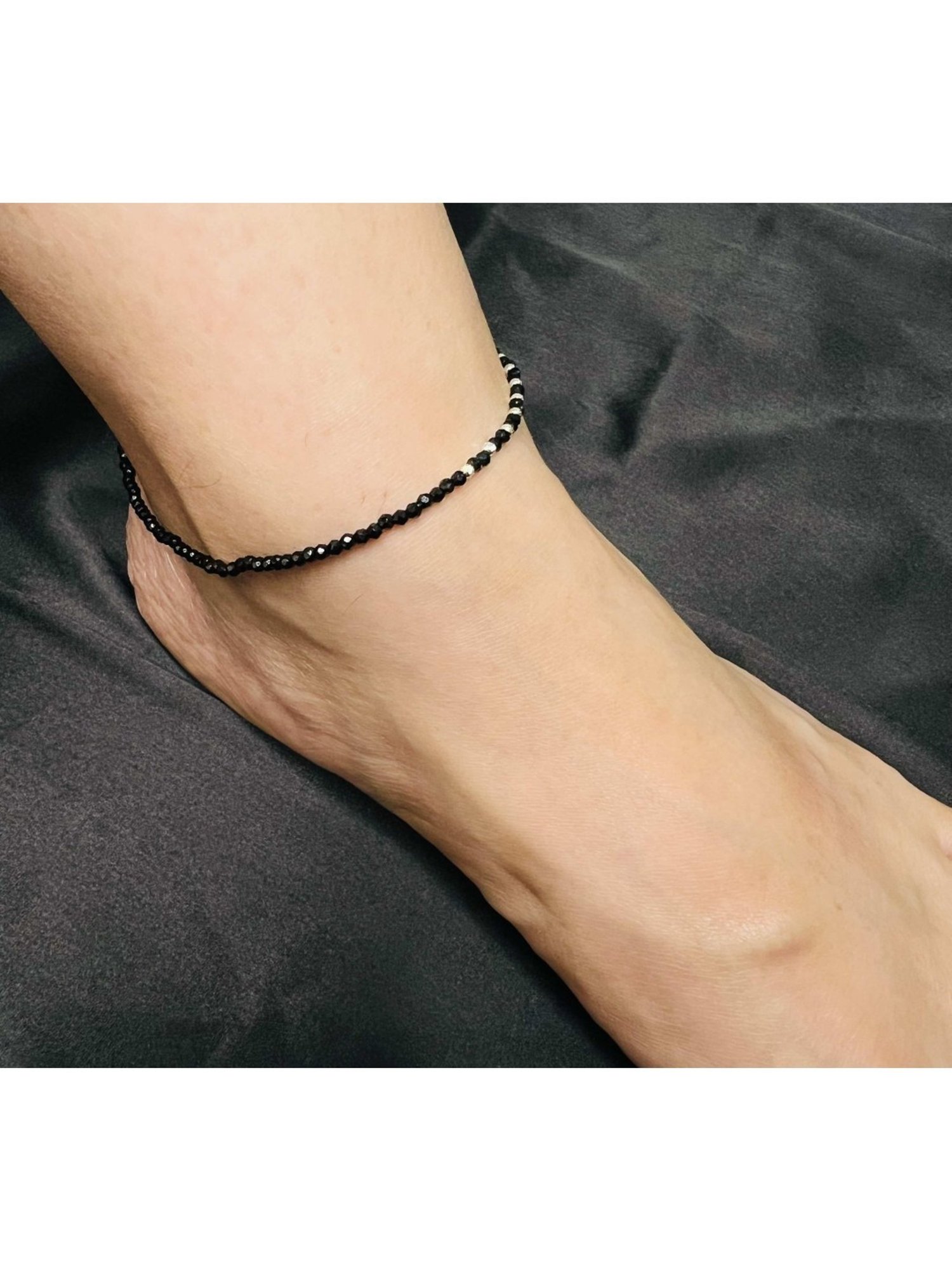 Arte Jewels 925 Sterling Silver Black Beads Evil Eye Anklet for Women & Girls (Single Anklet)