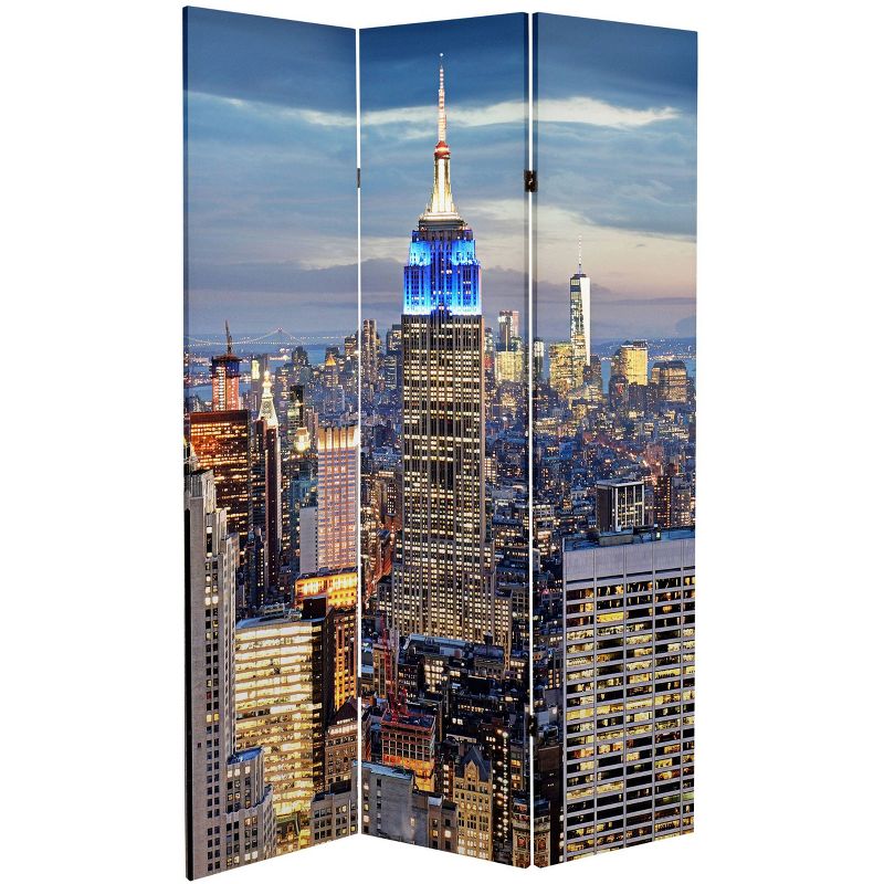 6" Double Sided Vibrant New York Bridge Canvas Room Divider Blue/Gray - Oriental Furniture
