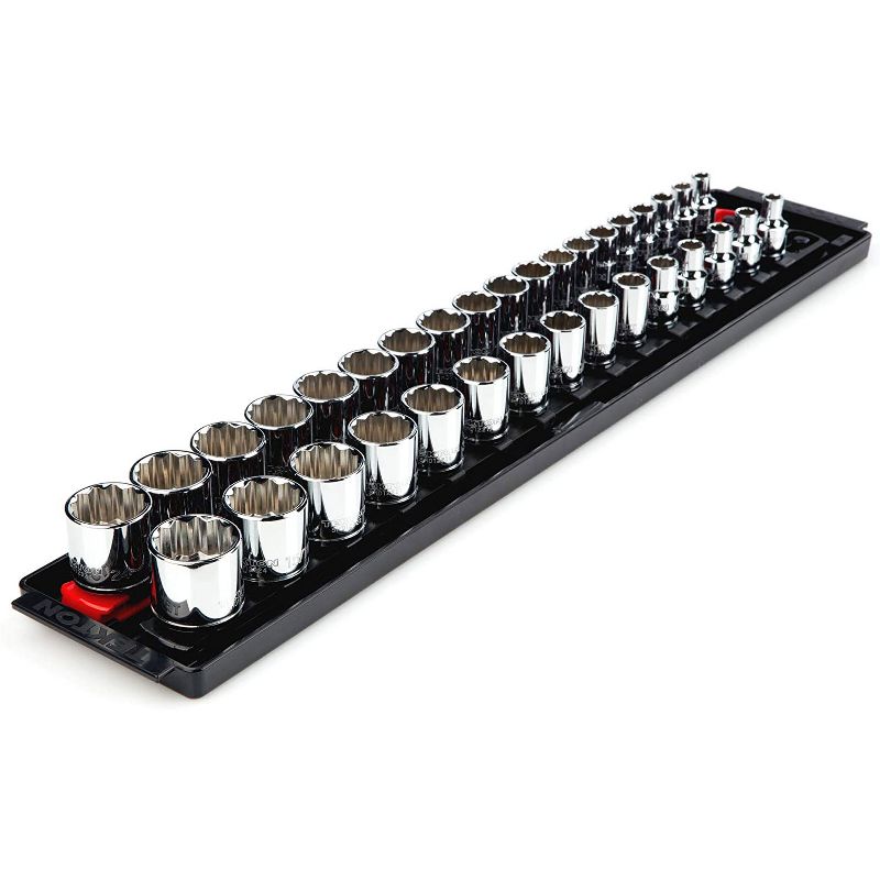 TEKTON SHD91206-D Chrome Plated 34 Piece 3/8 Inch Drive 12 Point Socket Set Range from 1/4-1 Inch with Mountable Storage Tray