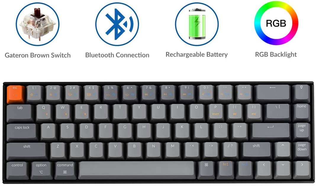 Keychron K4 Wireless Bluetooth/USB Wired Gaming Mechanical Keyboard, Compact 100 Keys RGB LED Backlit Gateron Red Switch N-Key Rollover, Aluminum Frame for Mac Windows