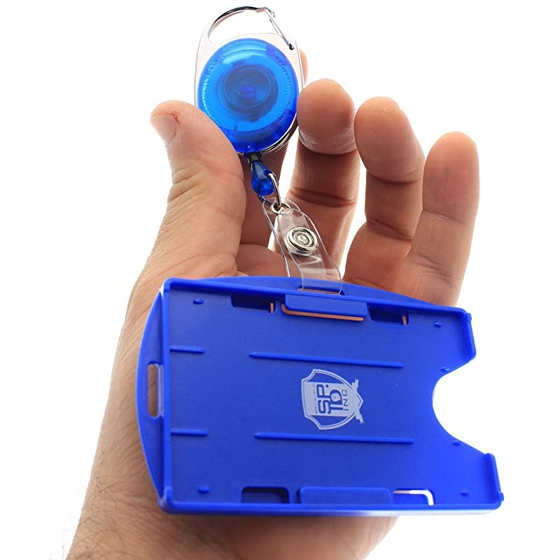 2 Pack - Premium Two Card Plastic Badge Holder - Vertical or Horizontal - with Heavy Duty Retractable Carabiner Clip Badge Reel by  (Black)