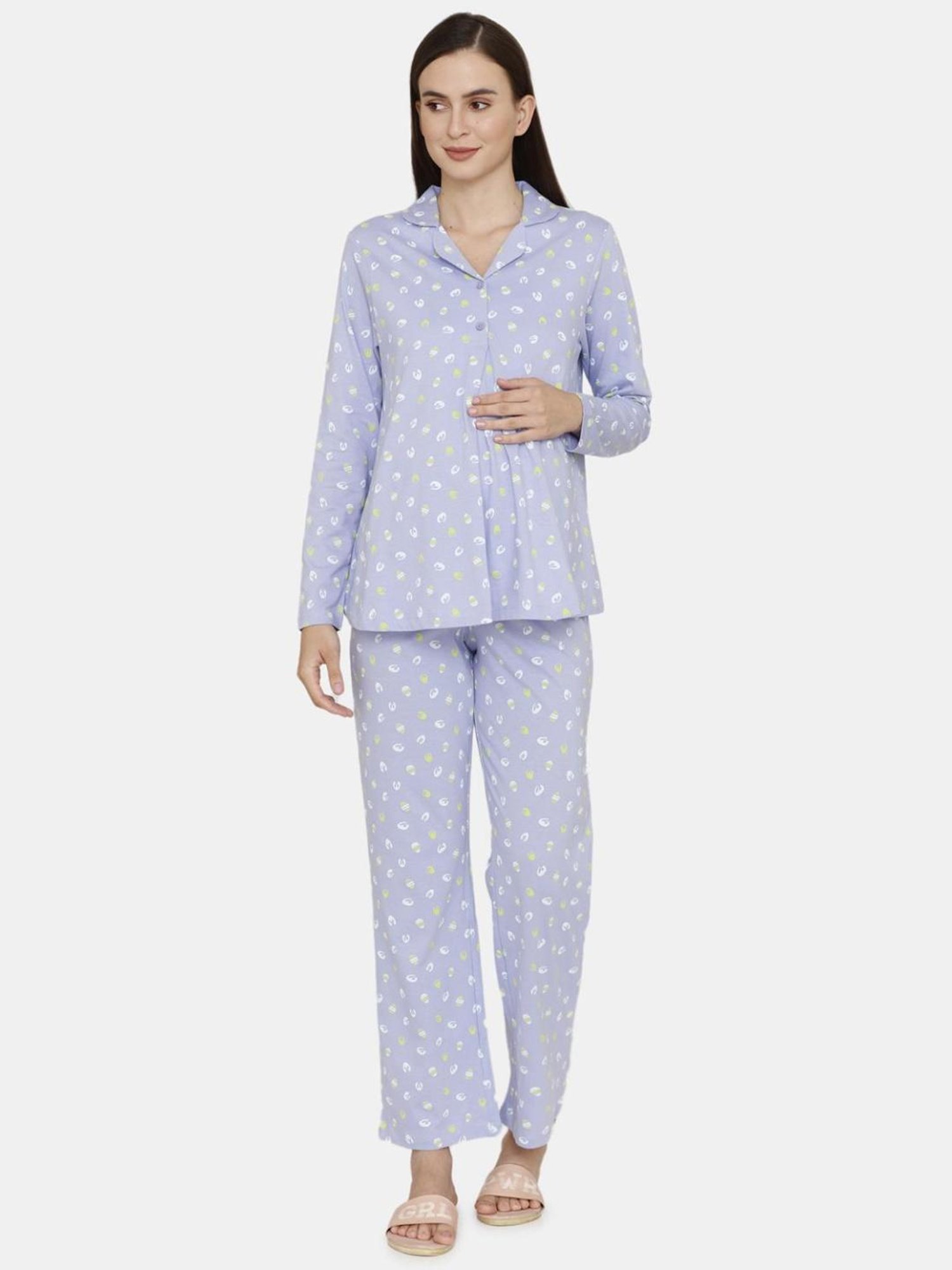 Zivame Lavender Printed Maternity Sleepwear