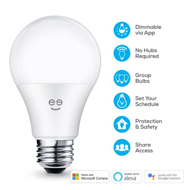 Geeni LUX 800 Smart Wi-Fi LED Dimmable White Light Bulbs (2700K), 3-Pack &ndash; A19, 60-Watt Equivalent &ndash; No Hub Required &ndash; Works with Amazon Alexa, Google Assistant, Microsoft Cortana