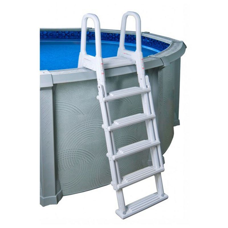 Blue Torrent Pool Supplies AC 22489 Flip Up Dominican Adjustable A-Frame Stairs Above Ground Ladder for 48, 52, & 54 Inch Swimming Pools, White