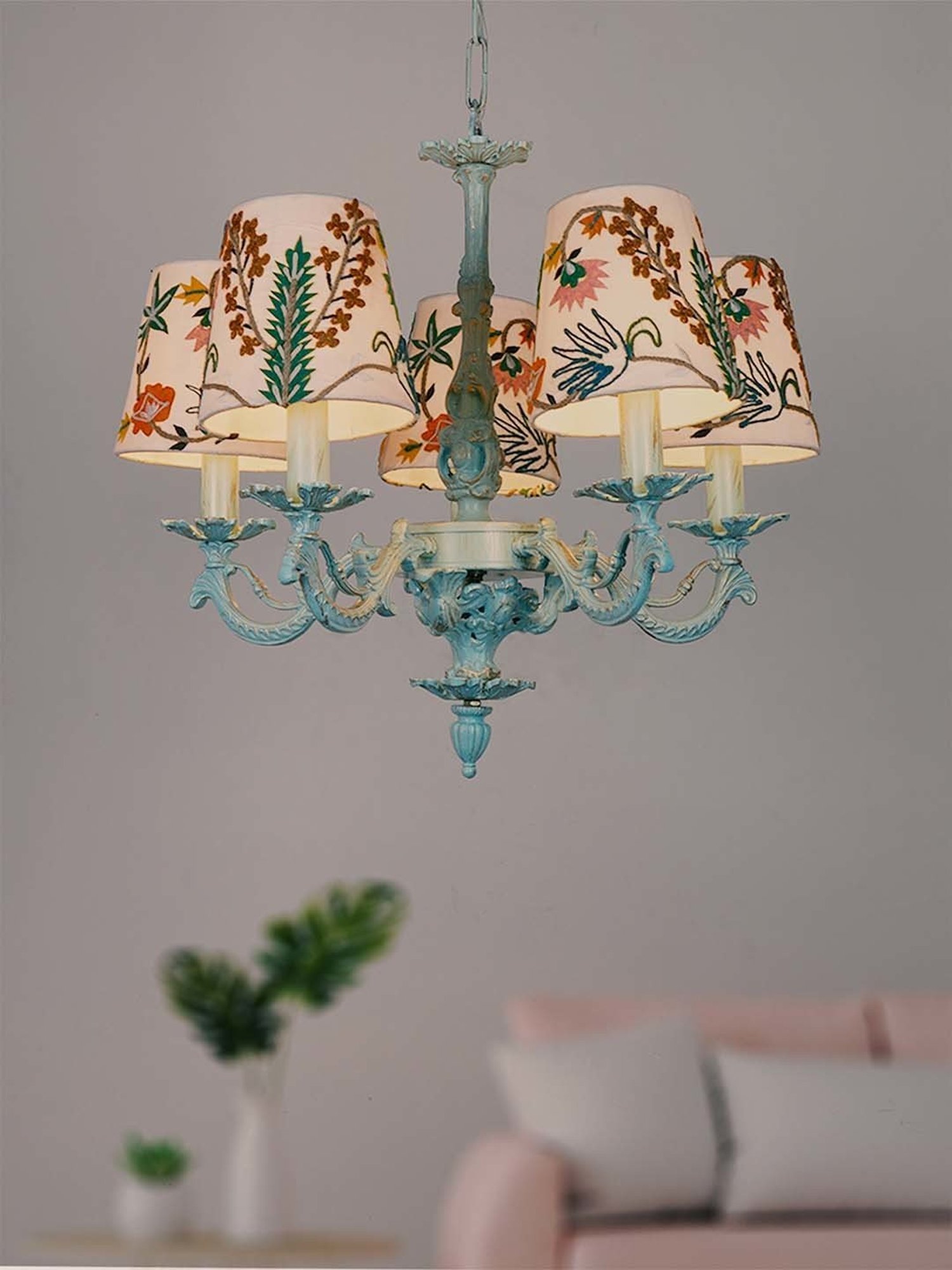 16" Glass/Metal Jasmine Tiffany Style Semi Flush Mount (Includes Energy Efficient Light Bulb) Cream - JONATHAN Y