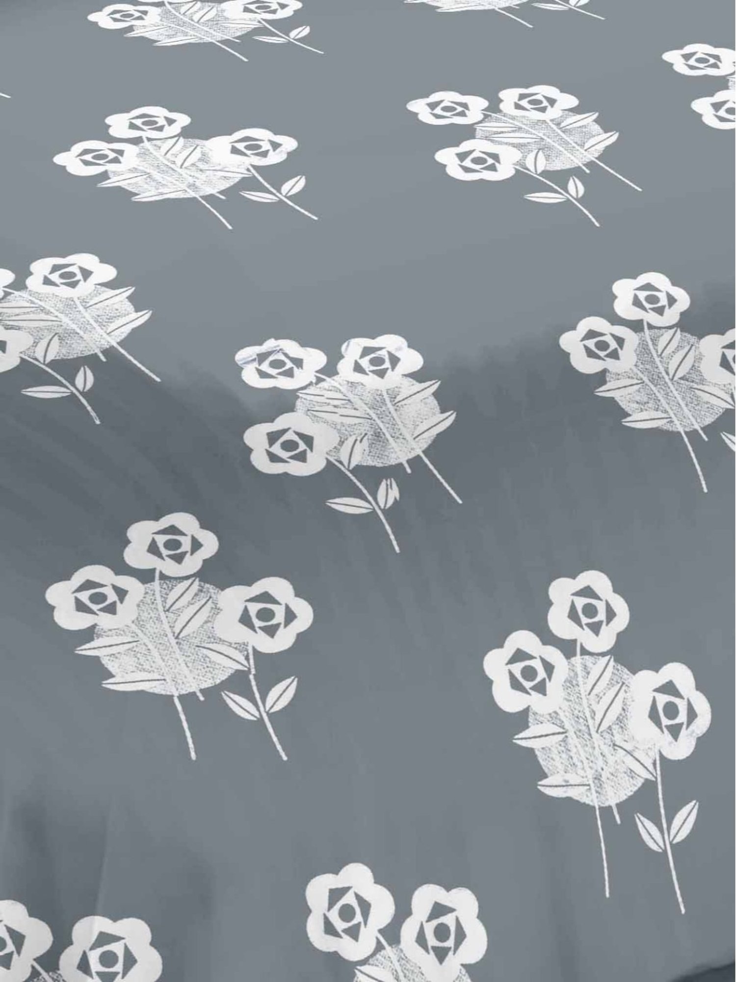 Ariana Rome Floral Grey 210 TC Cotton Super king Bedsheet with 2 Pillow Covers