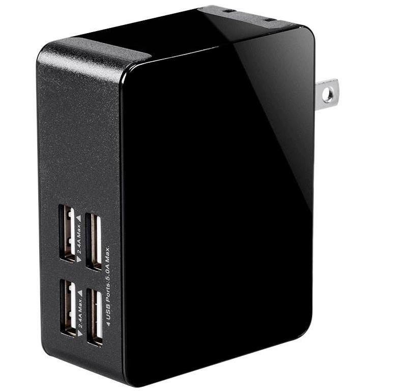 Monoprice USB Wall Charger 5.0A For Apple and Android | 4-Port - Obsidian Series